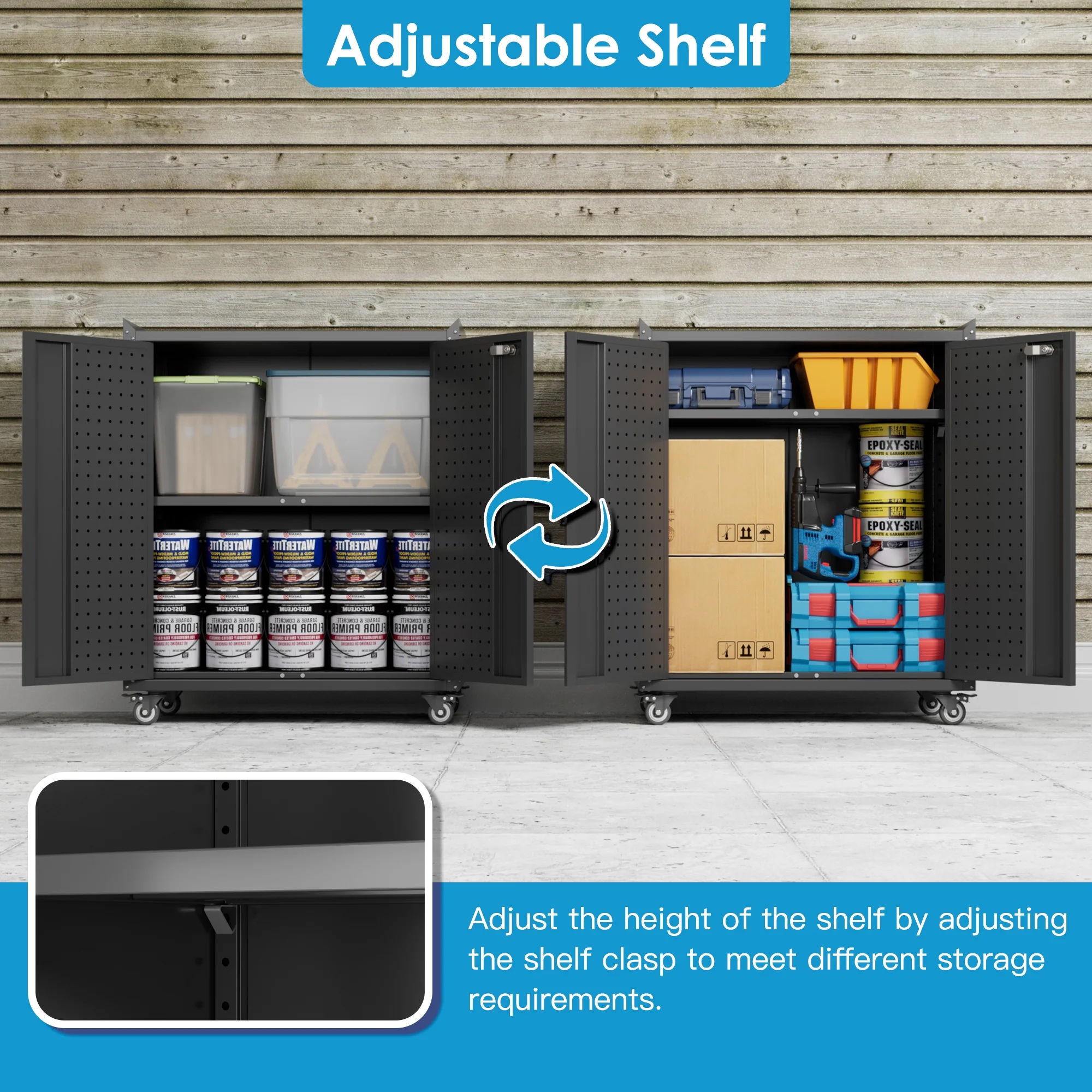 Aobabo Metal Storage Cabinet with Lock,Garage Storage Cabinet with Wheels,72In Steel Storage Cabinet for Garage Home Storage, Black Required-Assembly - Image 126
