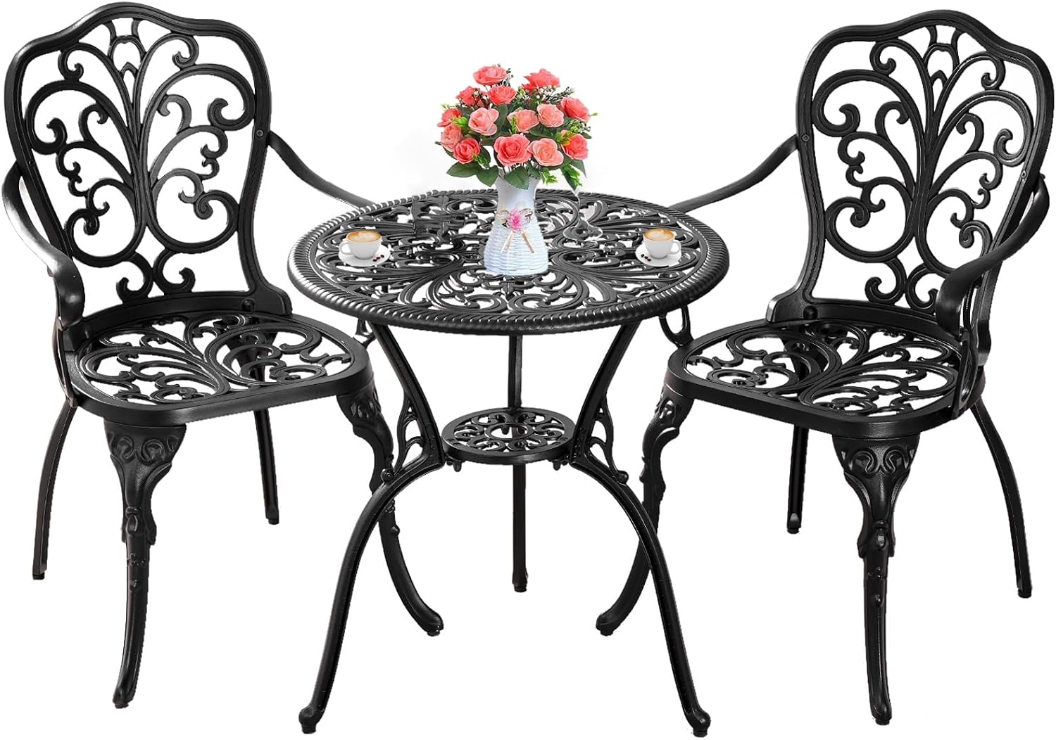 Patio Bistro Set 3 Piece Outdoor,Cast Aluminum Outdoor Bistro Table and Chair Set of 2 with 1.97" Umbrella Hole,All Weather Bistro Table Set for Front Porch Set(Butterfly Black) - Image 5