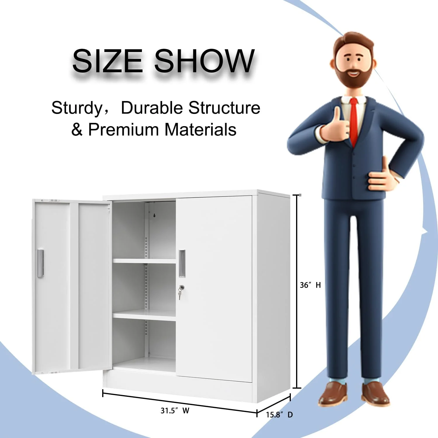 Metal Storage Cabinet, Garage Metal Cabinet with Doors, Adjustable Shelf Height & Steel Lockable Storage Cabinet, Tool Cabinets for Office, Home, Gym, School and Kitchens - Image 4
