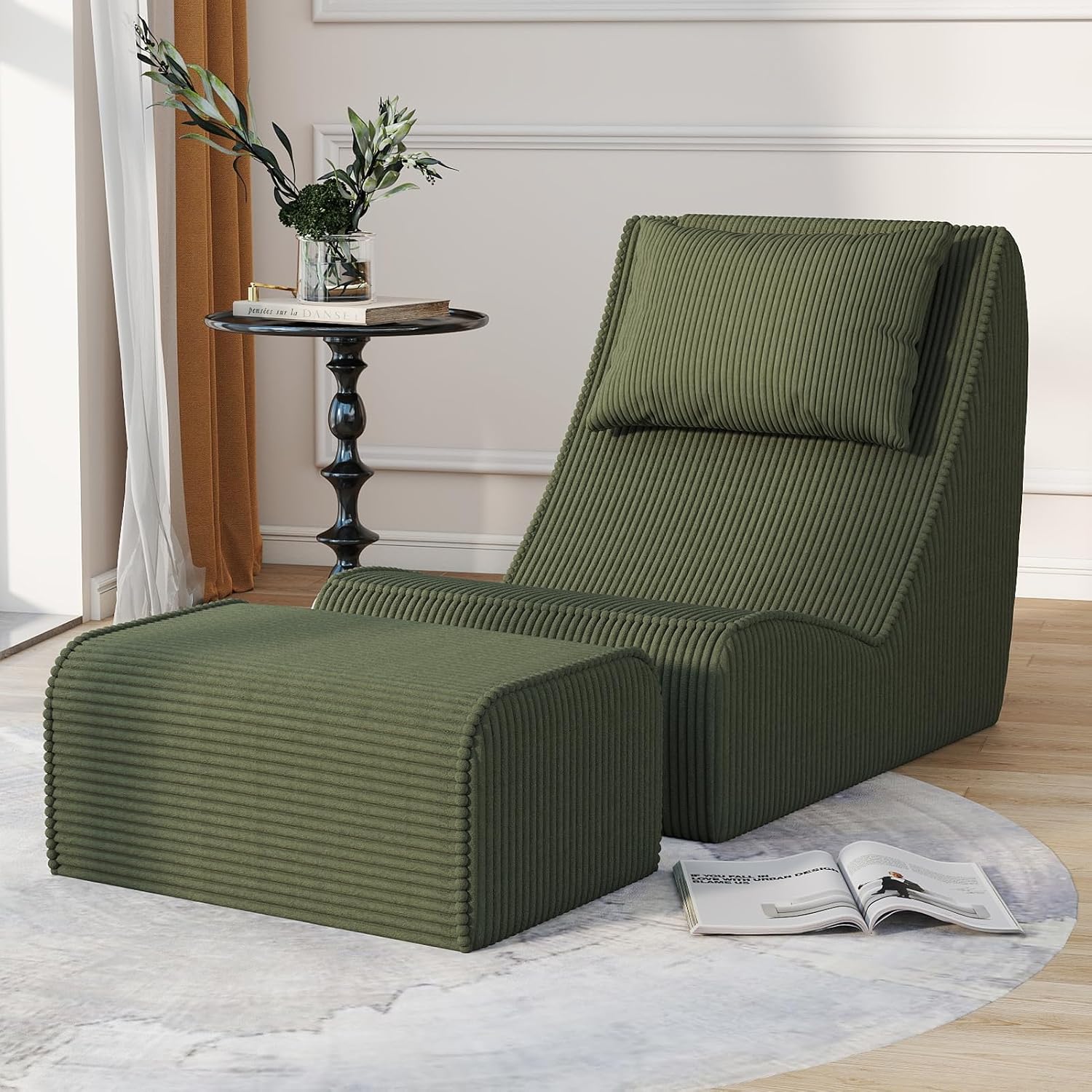 Loveseat Floor Sofa with Ottoman, Frameless 2-Seater Deep Seat Couch - Image 5