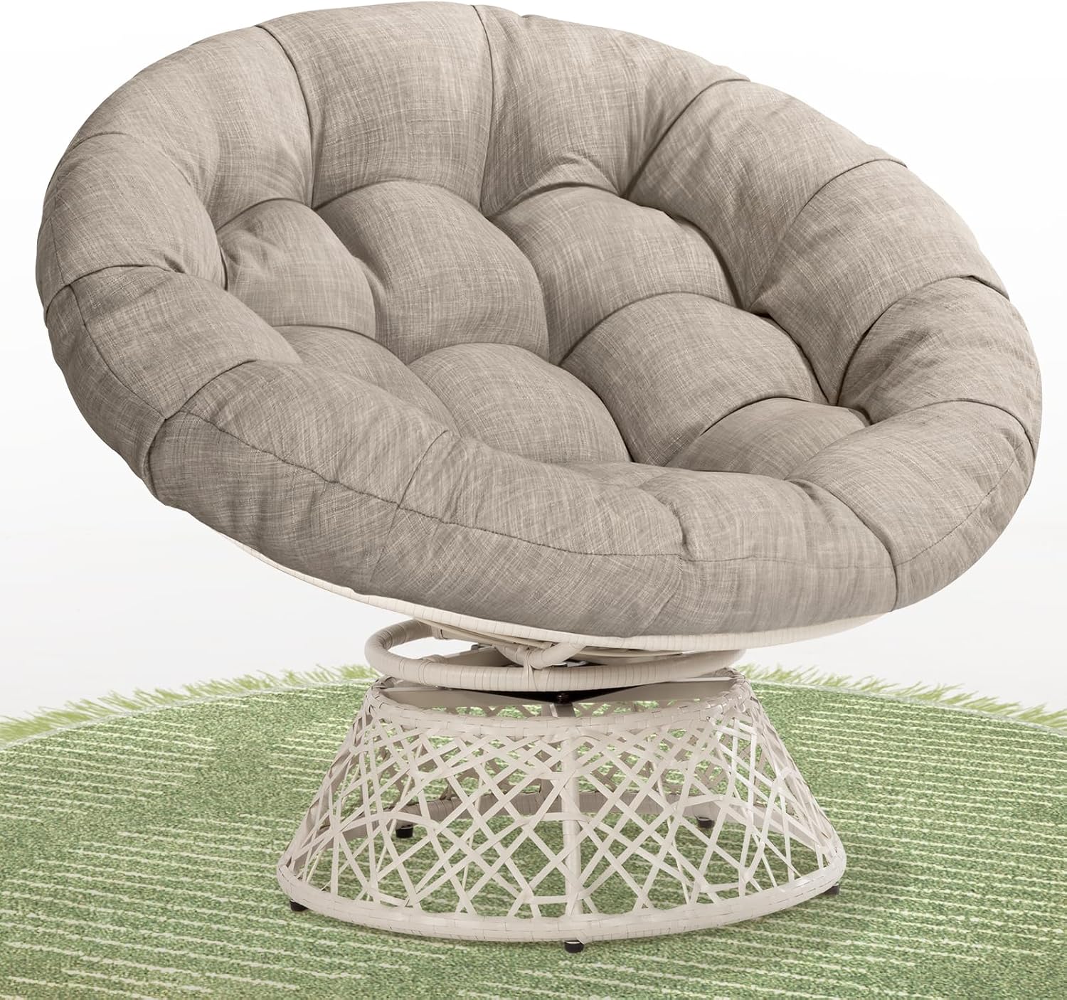 40" Wicker Papasan Chair, 360° Swivel, Arctic Snow, Brown Base - Image 6