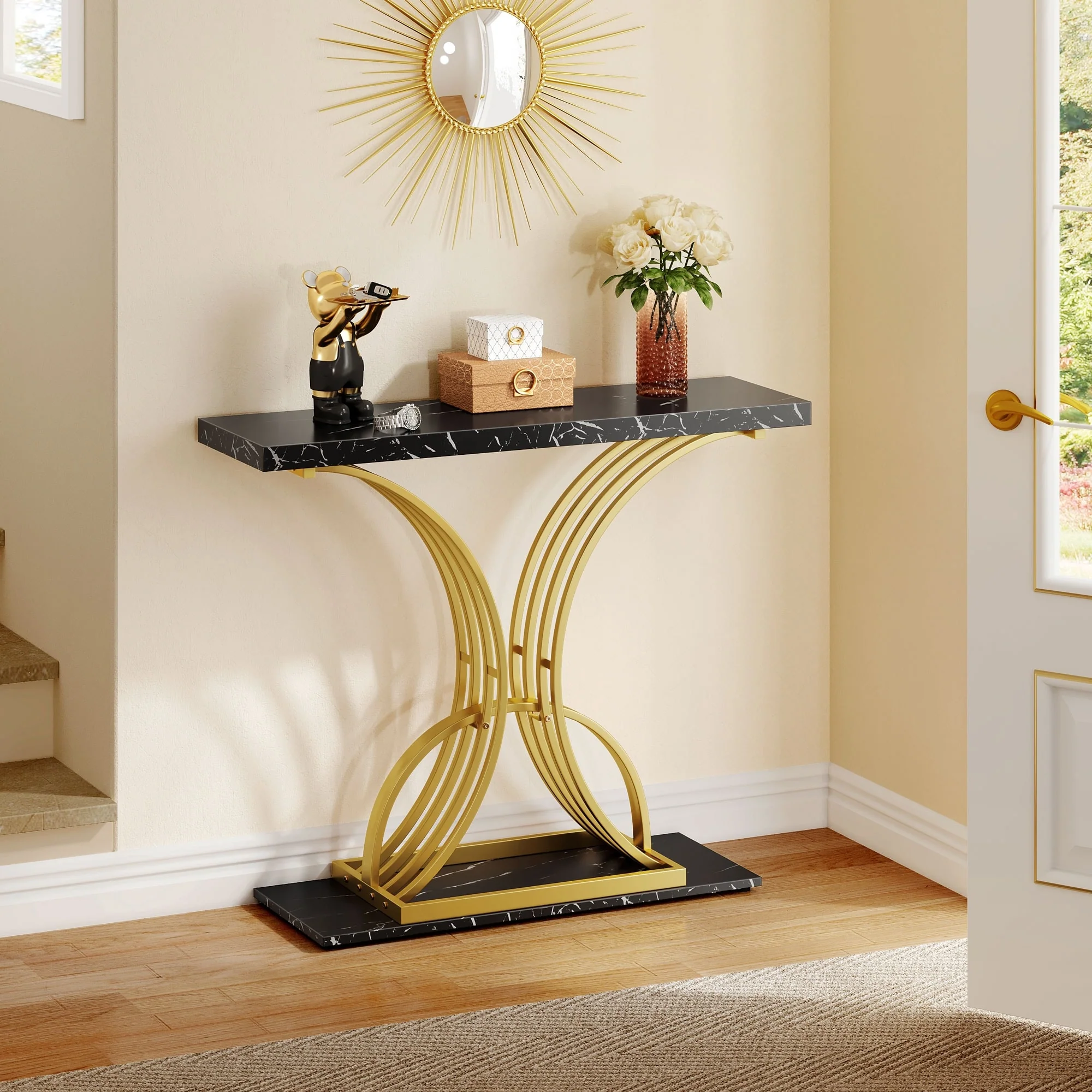 Modern Gold Console Table with Marbled Top, Sofa Table for Entryway and Hallway - Image 28