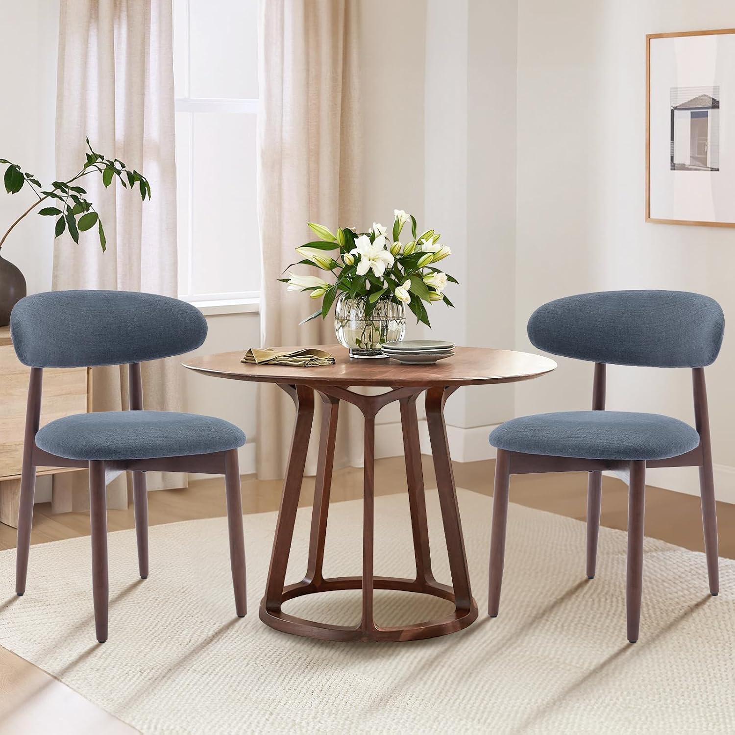 Wooden Dining Chairs Set of 4, Upholstered Kitchen Side Chairs, Beige - Image 6