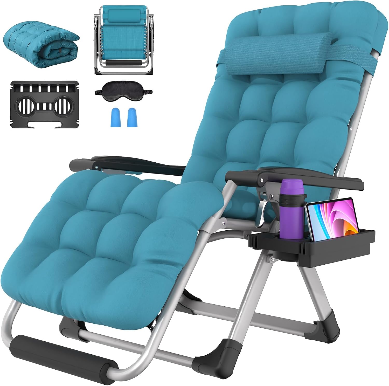 Oversized Zero Gravity Chair, 33In XXL Outdoor Recliner Chair w/ Removable Cushion & Headrest, Camping Lounge Chair w/ Upgraded Lock & Footrest, Reclining Patio Chairs for Indoor Outdoor, 500LBS - Image 3