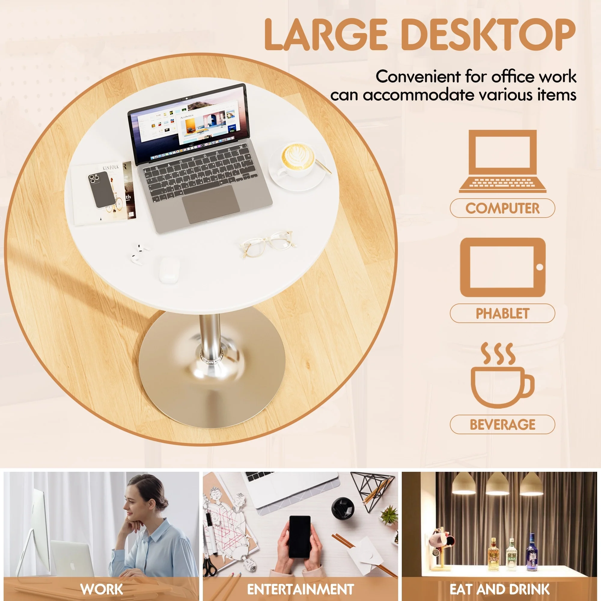 Round Bistro Pub Table, Bar Height Cocktail Table with Metal Base and MDF Top, 23.8 Inch - Image 18