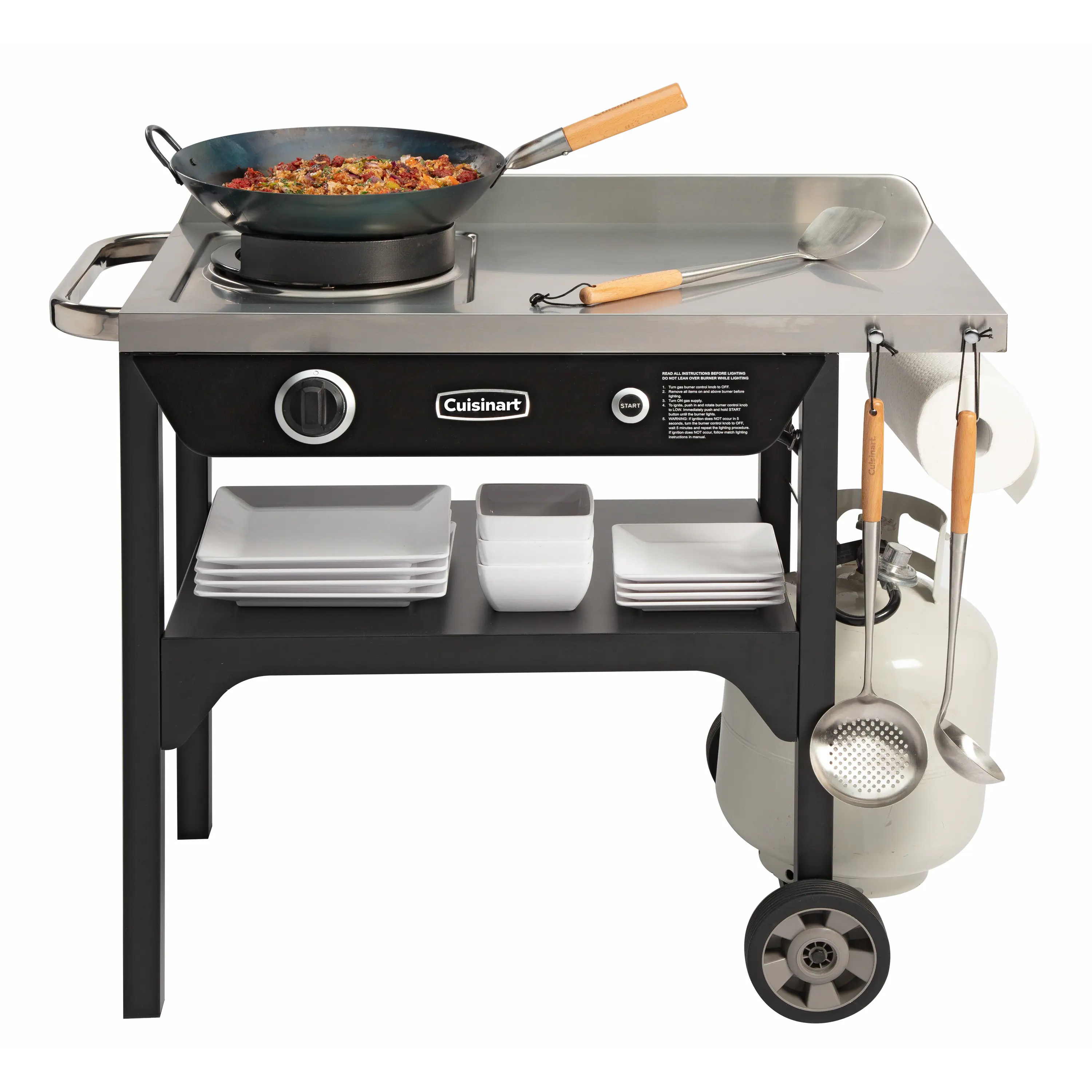 Outdoor Wok Station, 50,000 BTU Propane Outdoor Wok Burner w Prep Table, 14 Carbon Steel Wok for Stir Fry, Searing, BBQ Black - Image 15