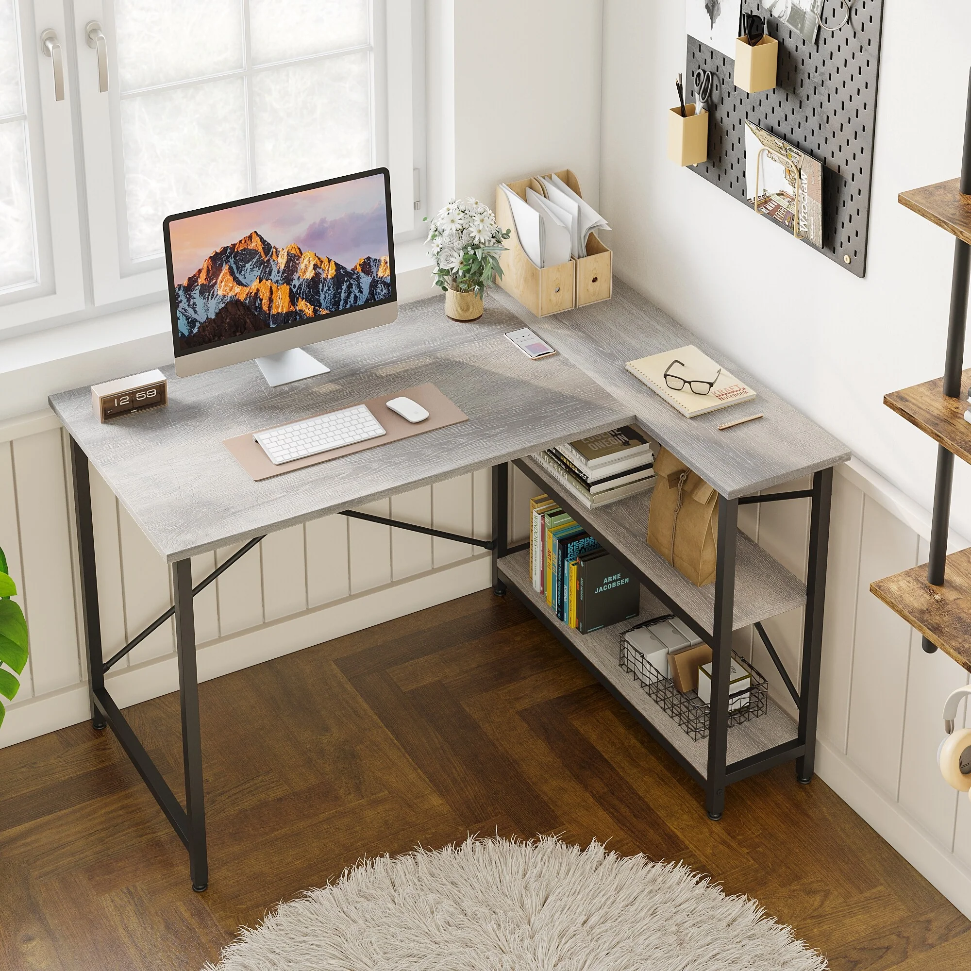 Small L Shaped Computer Desk with Storage Shelves, Compact Corner Workstation for Home Office and Study - Image 74