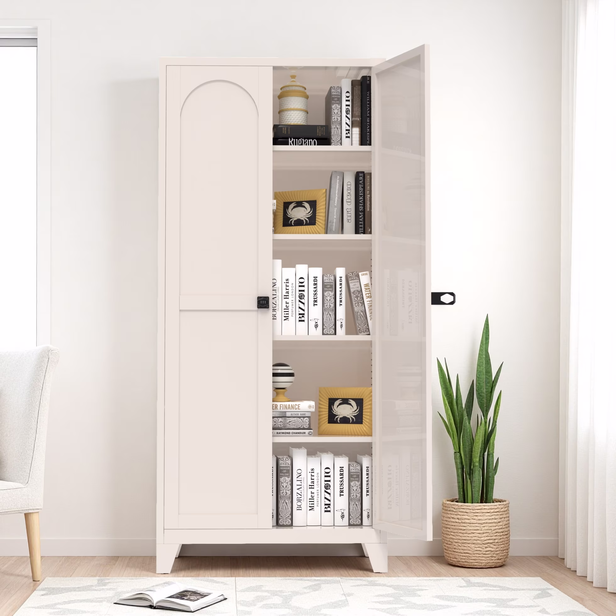71 Inch Metal Storage Cabinet with 2 Doors and 5 Adjustable Shelves, Lockable File Cabinet for Organizing Garage, Pantry, Basement, Laundry Room or Mudroom, White - Image 5