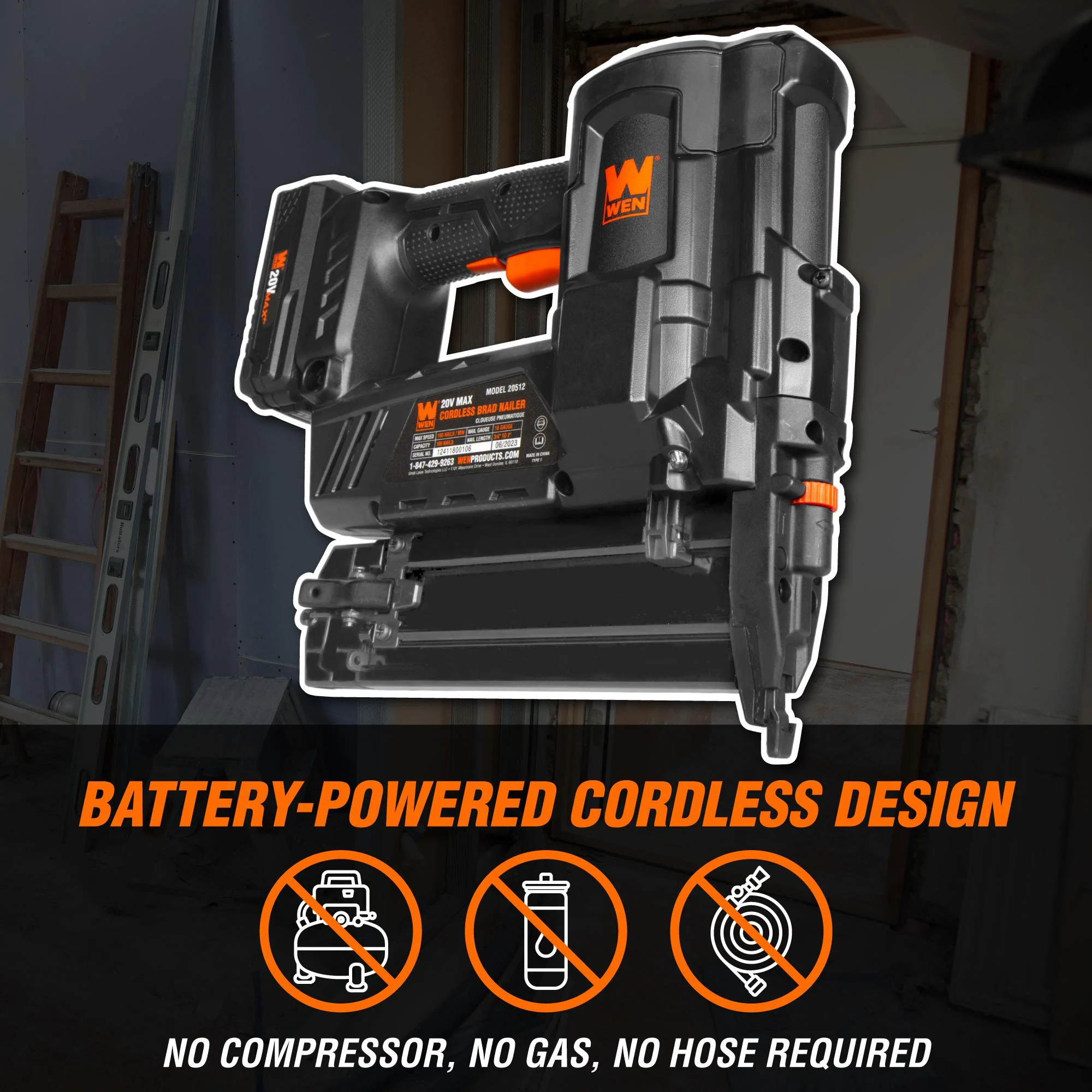WEN 20V Max Cordless 18-Gauge Brad Nailer with 2.0Ah Battery and Charger - Image 5