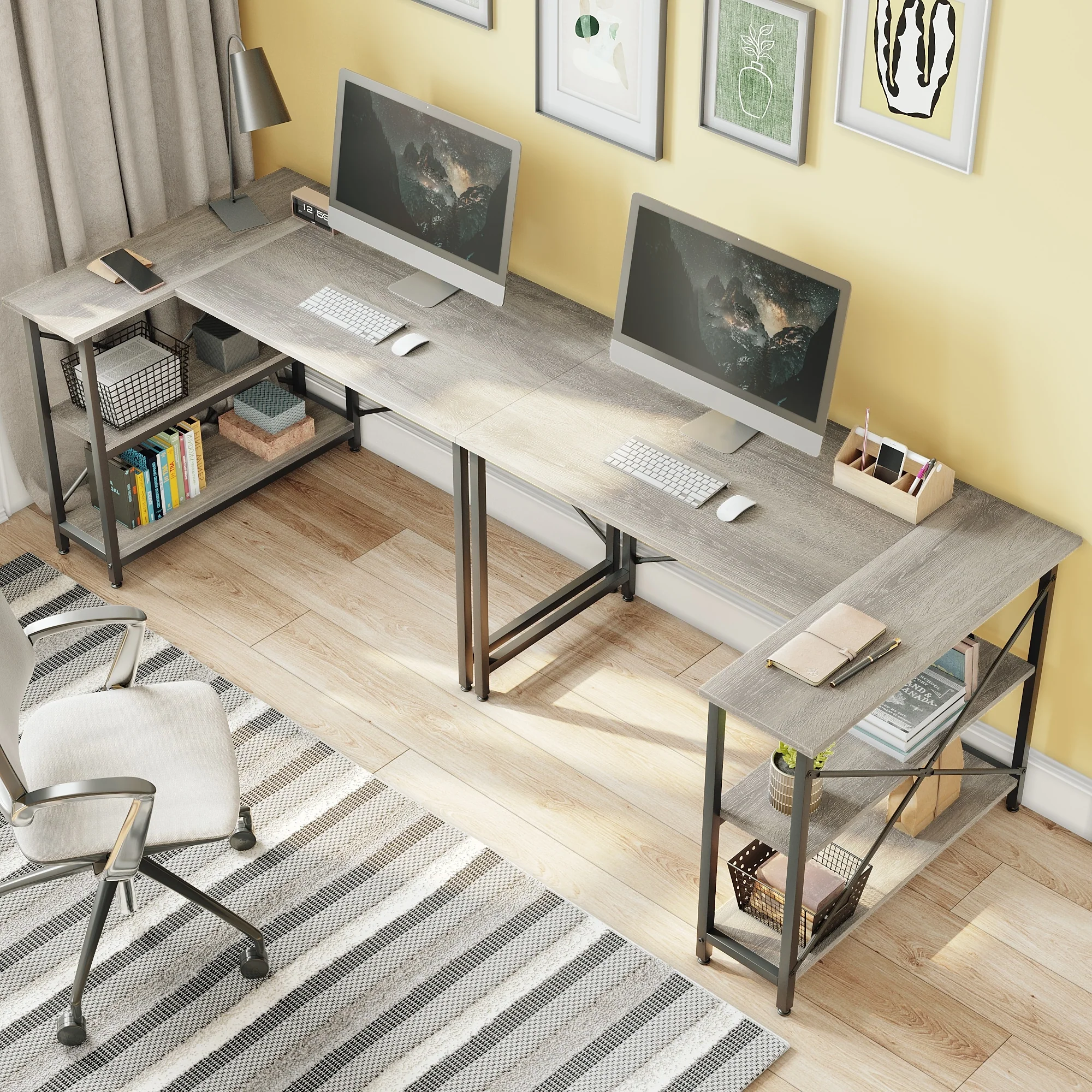 Small L Shaped Computer Desk with Storage Shelves, Compact Corner Workstation for Home Office and Study - Image 75
