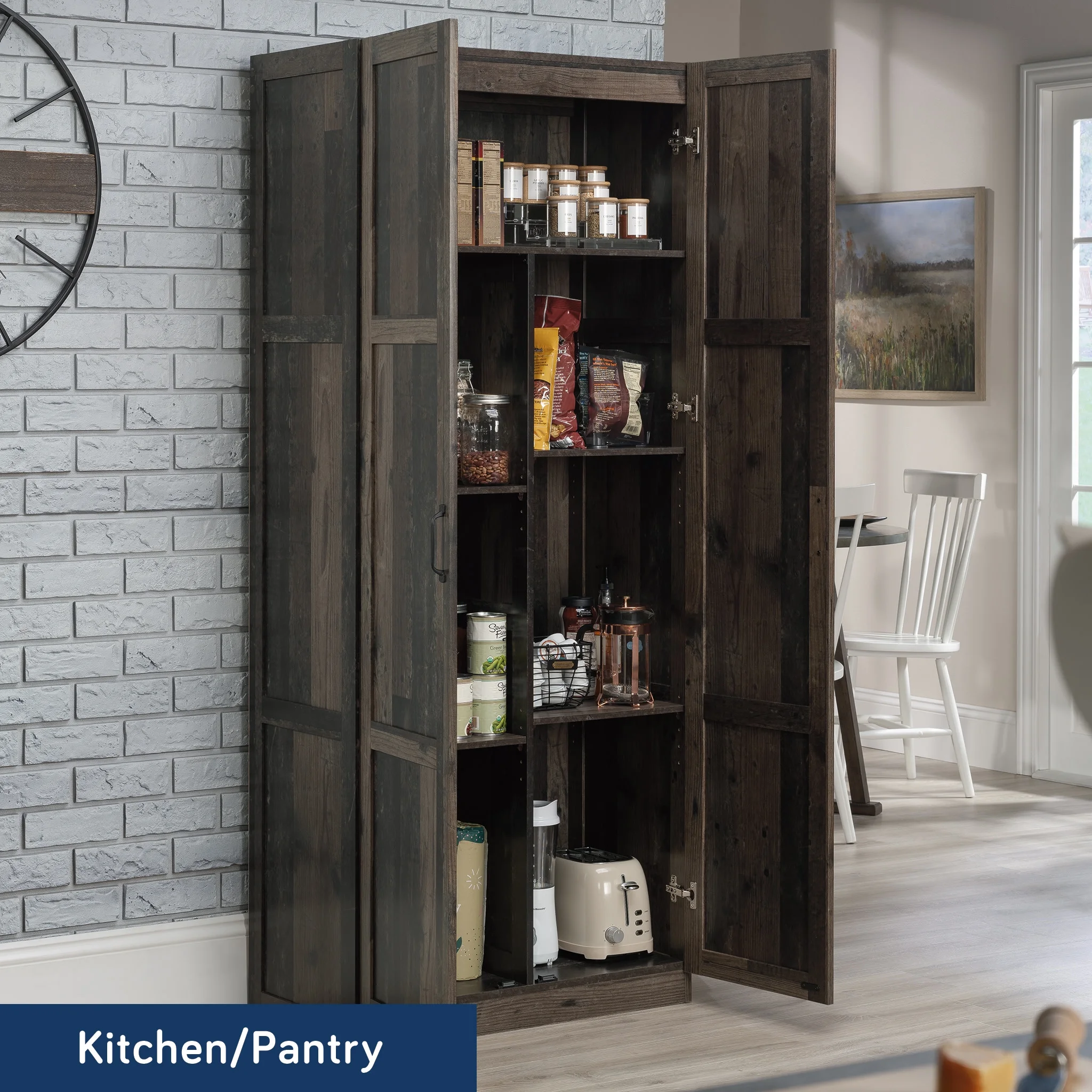 Sauder Select 2 Door Storage Cabinet, Reclaimed Pine Finish - Image 2