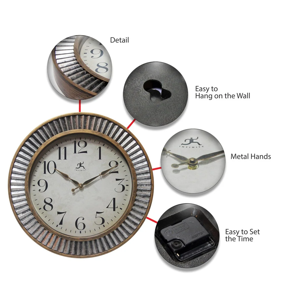 16 Inch Rustic Industrial Wall Clock, Decorative Round Clock for Home - Image 6