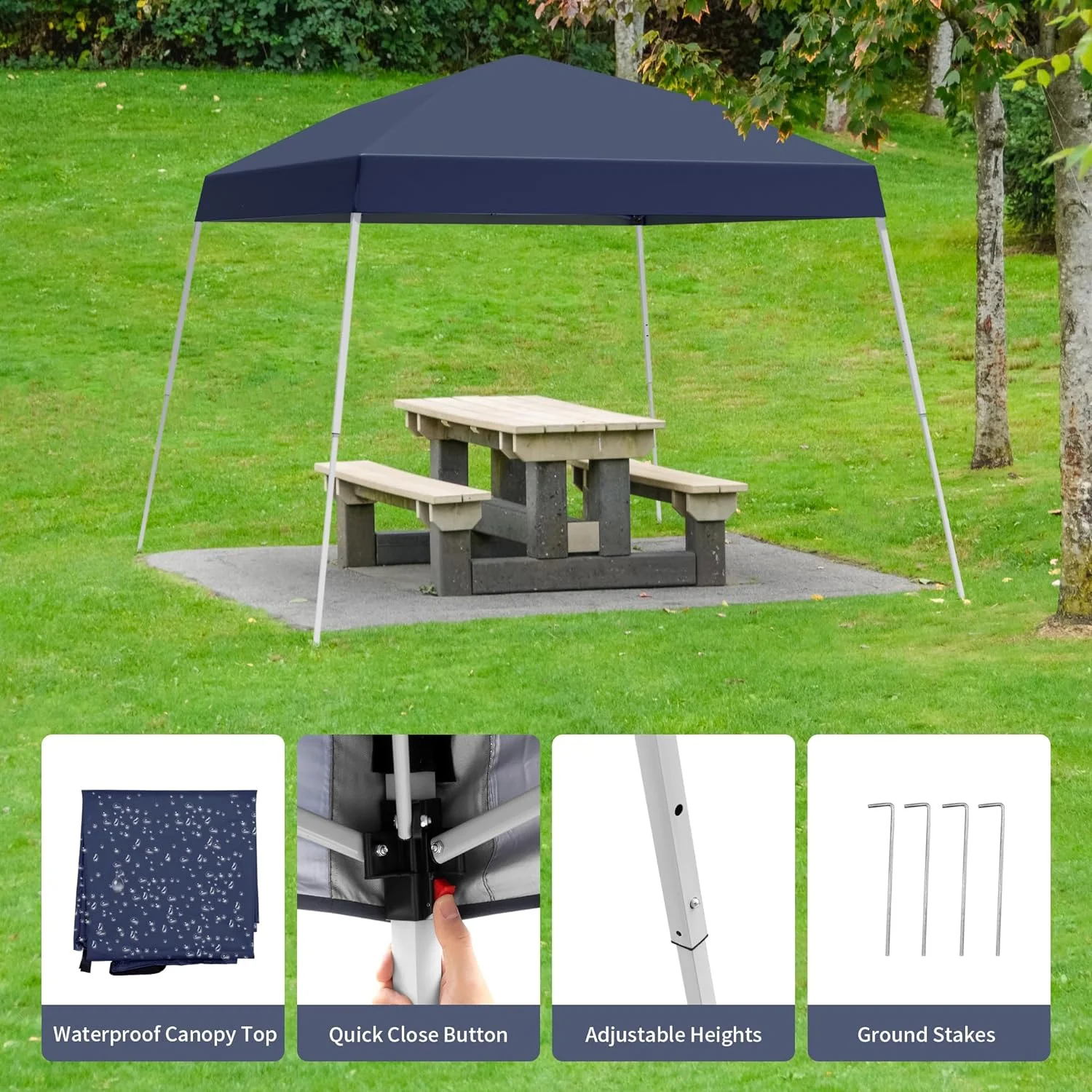 Canopy Tent, 10X10 FT Pop Up Canopy Outdoor Instant Tent Slant Legs with Carrying Bag, Portable Gazebo Shelter for Patio Deck Garden and Beach - 8X8 FT Canopy Cover (Dark Blue) - Image 7