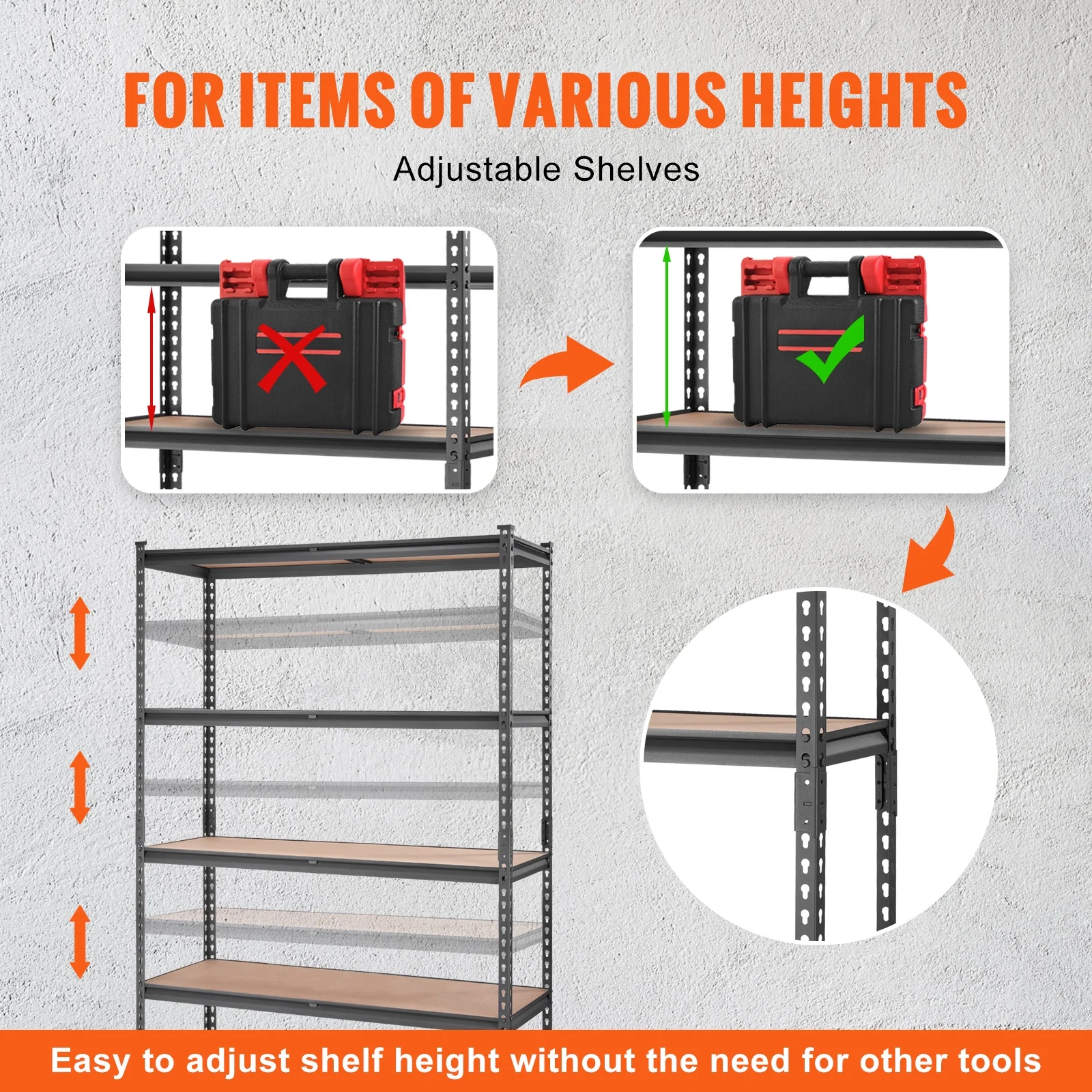 BHUIK 5-Tier Heavy Duty Garage Storage Shelving Unit, 48"W x 18"D x 72"H Adjustable Metal Rack, 2000 lbs Capacity, Industrial Black Steel Shelves for Basement, Kitchen, Utility or Laundry Room - Image 9