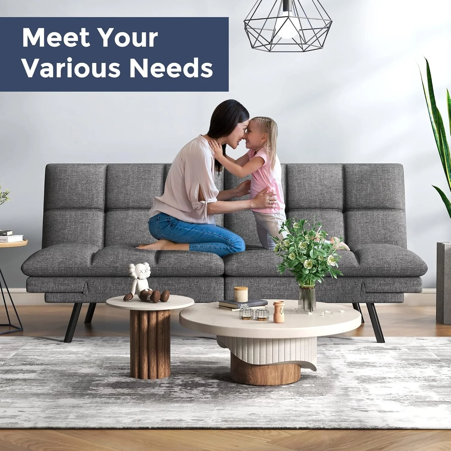 Convertible Futon Sofa Bed with Memory Foam, Foldable Loveseat Sleeper with Adjustable Armrests - Image 16