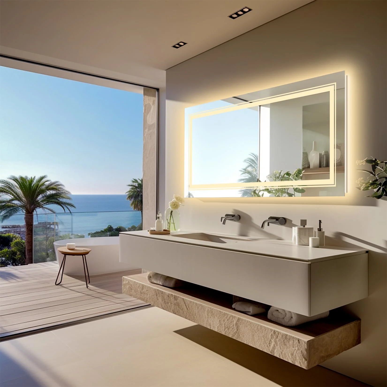 Extra Large LED Lighted Bathroom Mirror, Anti-Fog Wall Mounted Vanity Mirror with 3 Colors - Image 28