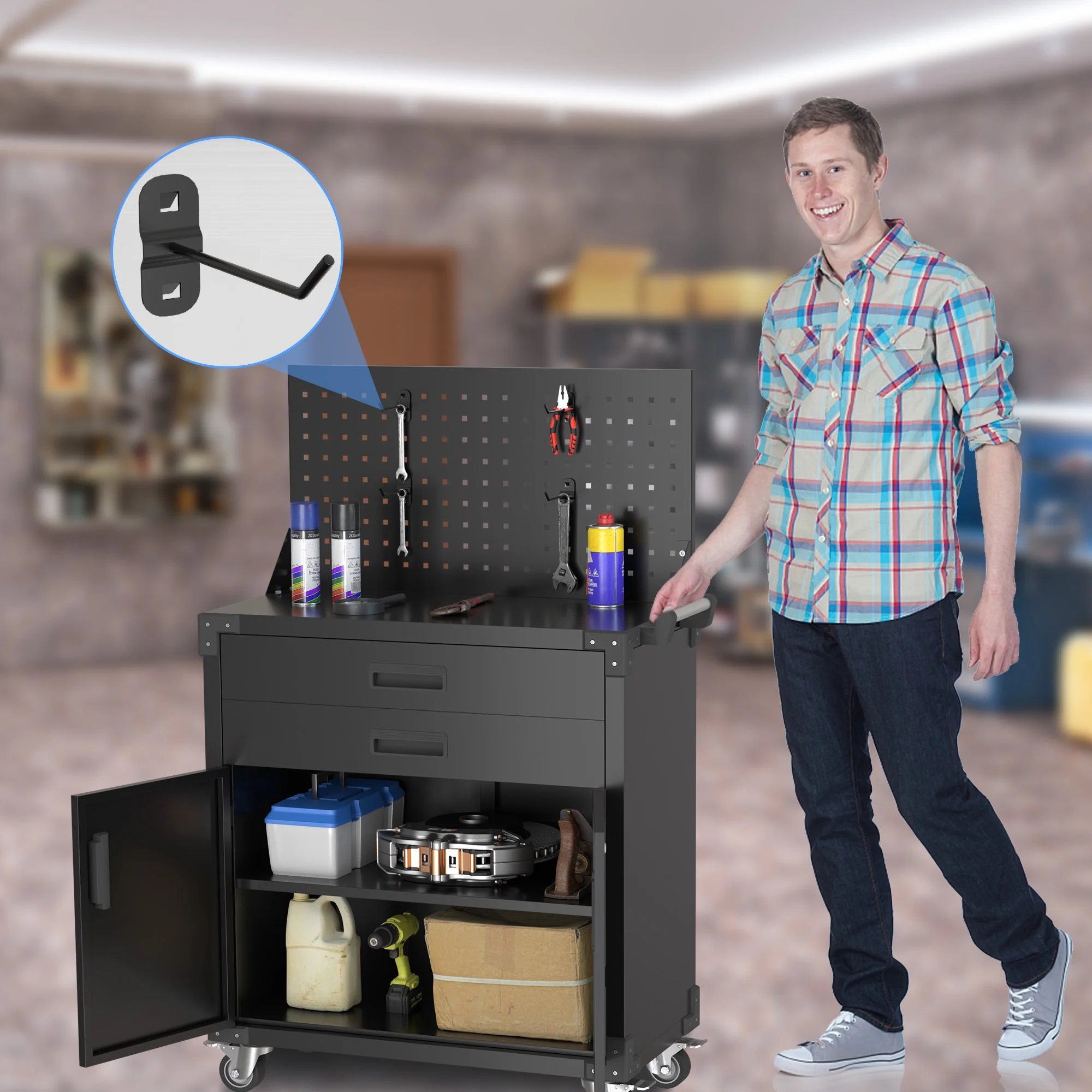 Aobabo Metal Storage Cabinet with Lock,Garage Storage Cabinet with Wheels,72In Steel Storage Cabinet for Garage Home Storage, Black Required-Assembly - Image 89