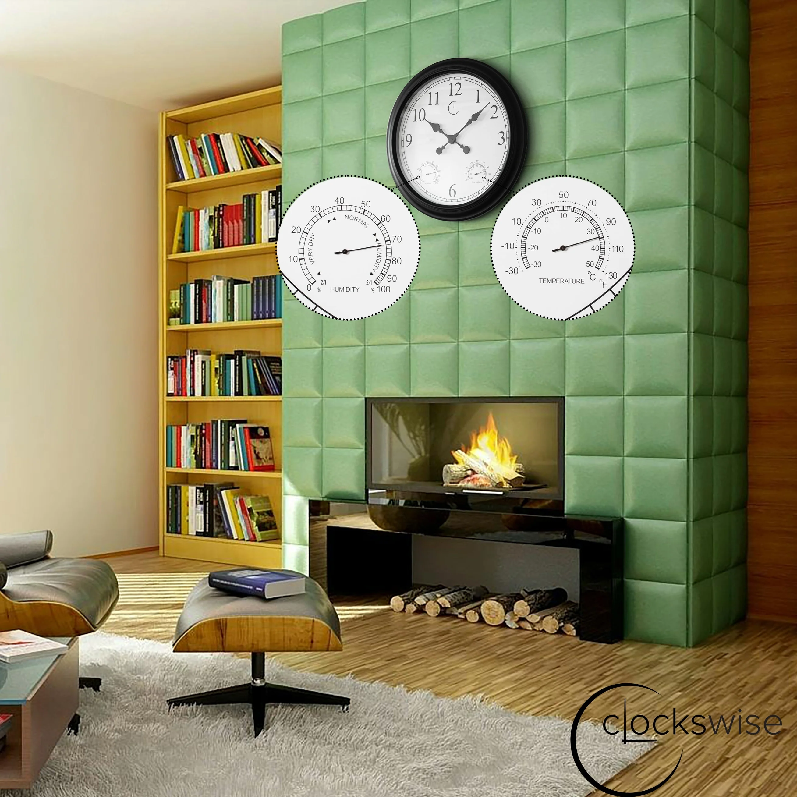 Large Outdoor Wall Clock with Thermometer, Waterproof Silent Garden Weather Station, Black - Image 23