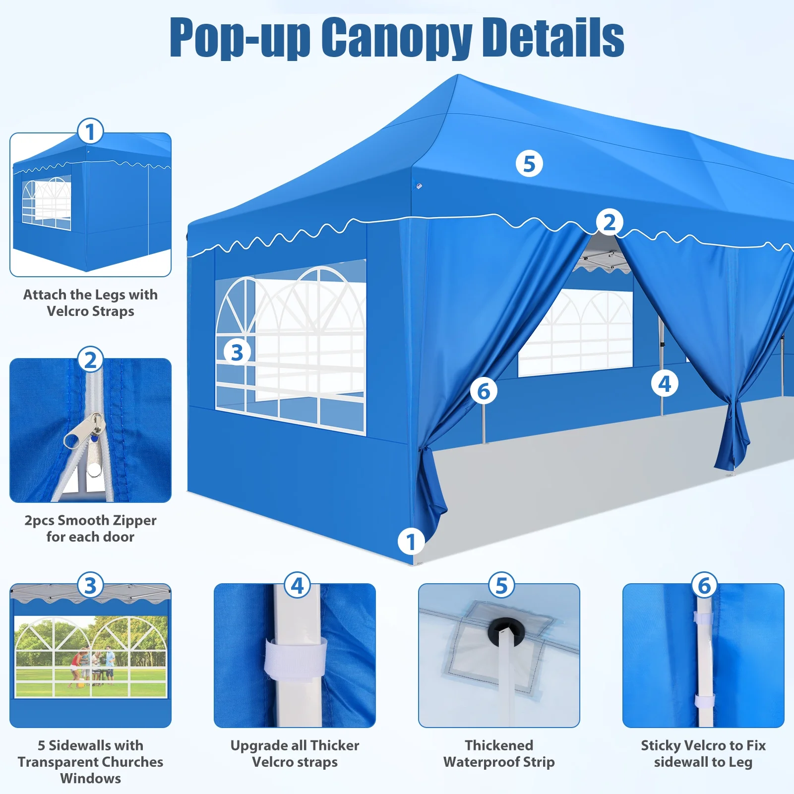SANOPY 10' x 20' Pop up Canopy Party Tent with 6 Removable Sidewalls, Wave Eave Outdoor Waterproof Patio Gazebo Tent with Carry Bag, Backyards Camping Picnics, Black - Image 30