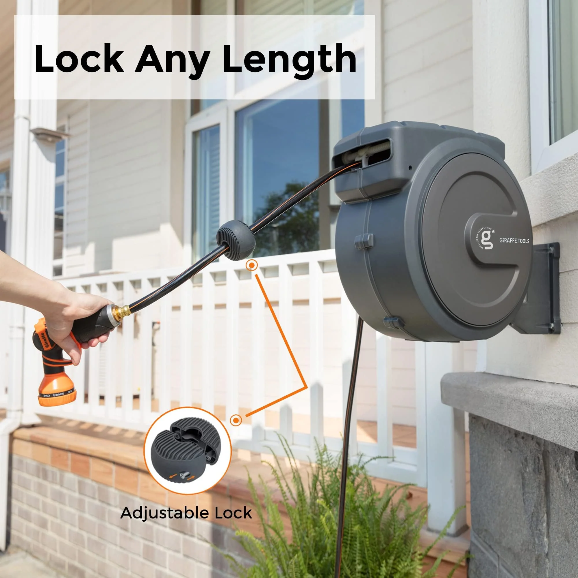 Heavy Duty Wall Mounted Retractable Hose Reel, 1/2 Inch x 78 ft Garden Hose - Image 6