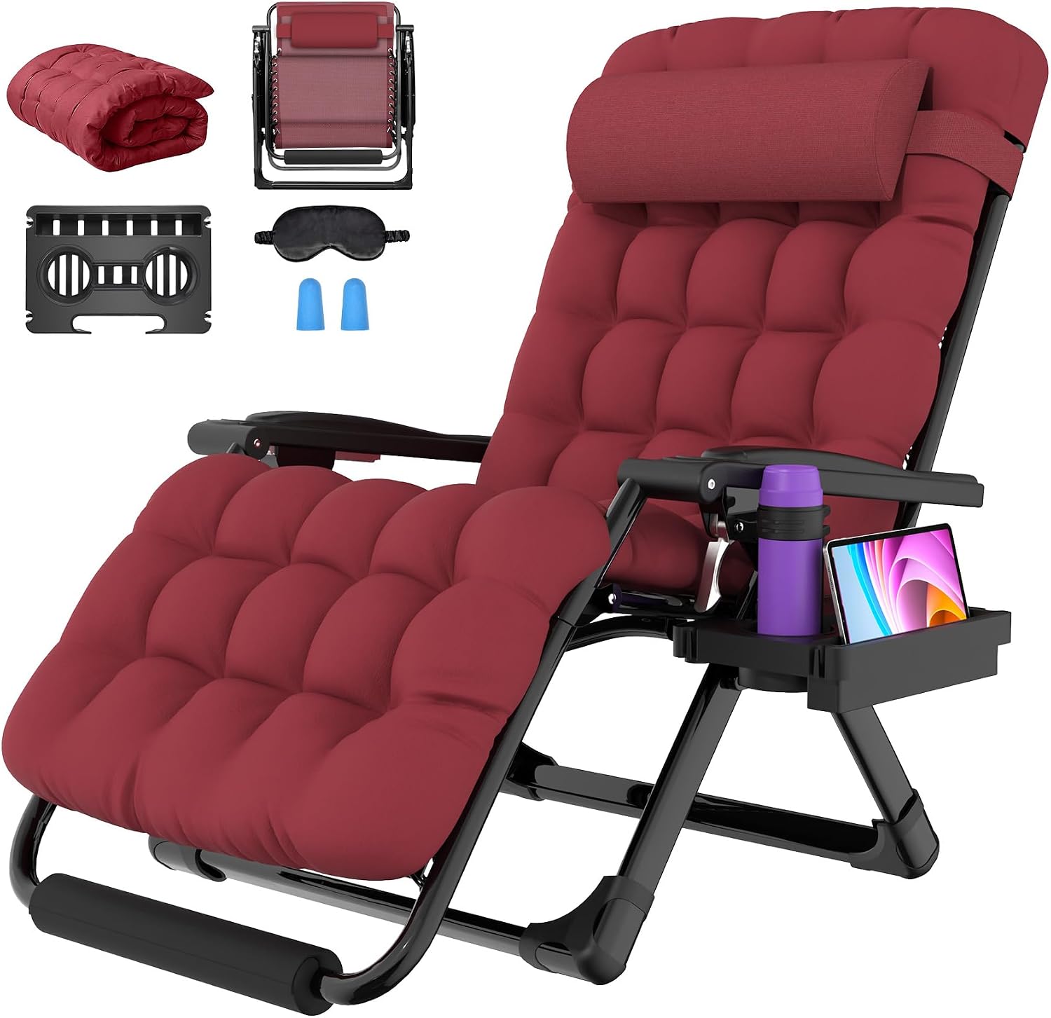 Oversized Zero Gravity Chair, 33In XXL Outdoor Recliner Chair w/ Removable Cushion & Headrest, Camping Lounge Chair w/ Upgraded Lock & Footrest, Reclining Patio Chairs for Indoor Outdoor, 500LBS - Image 4