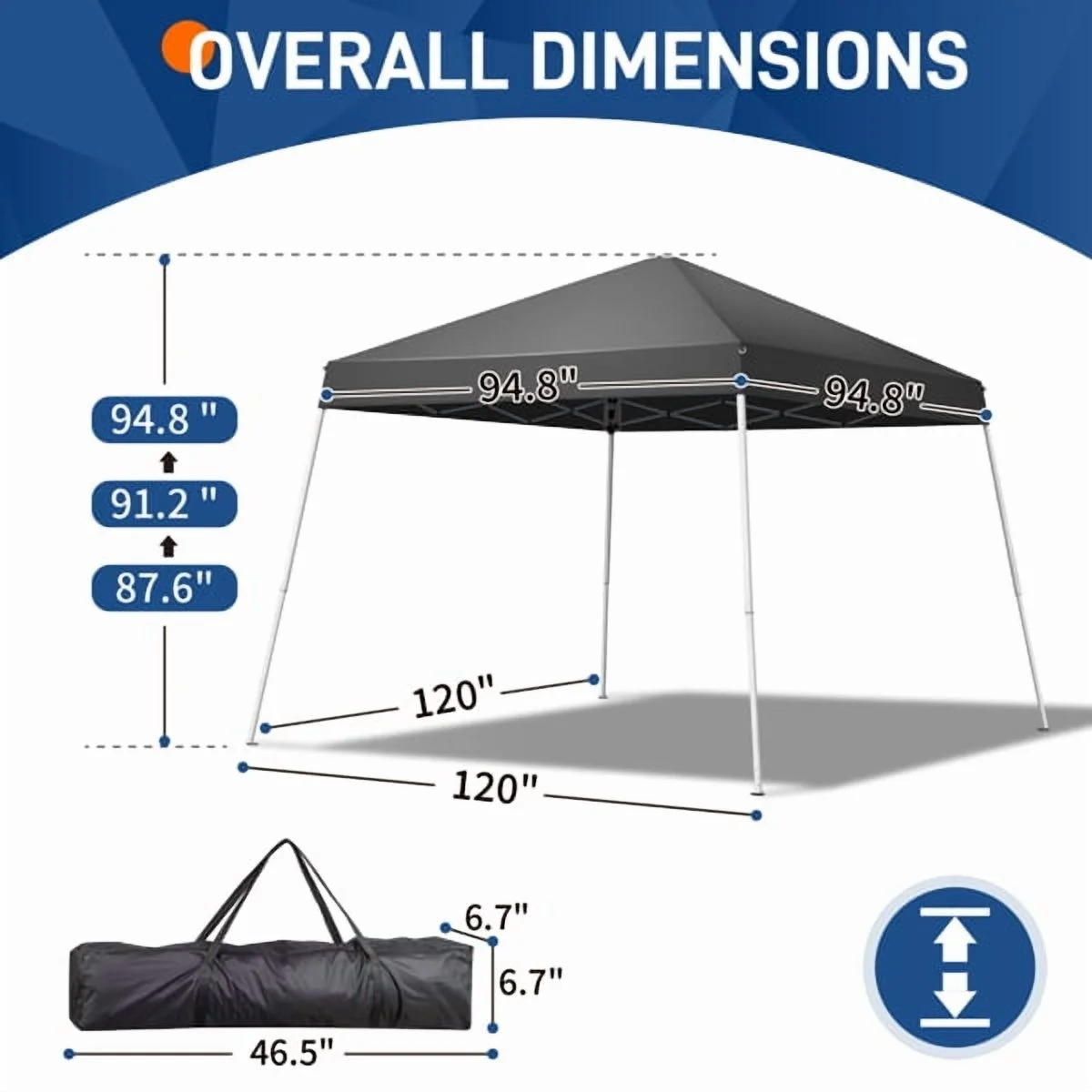 8x8ft Pop Up Canopy Tent, Outdoor Tent Canopy Foldable Portable Canopies for Camping, Patio, Easy Up Gazebo Canopy with Carry Bag Slant Legs, Dark Grey - Image 6