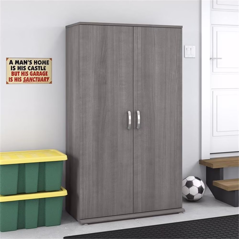 Pemberly Row Tall Garage Storage Cabinet in Platinum Gray - Engineered Wood
