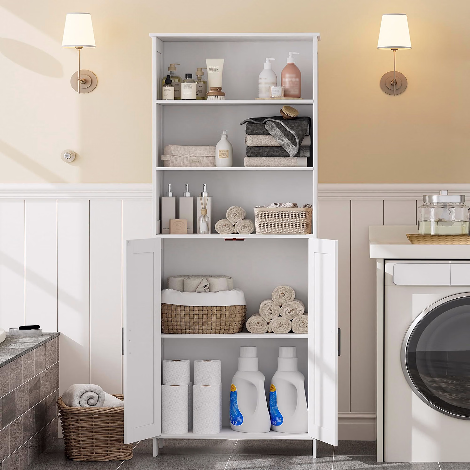 67" Tall Bathroom Storage Cabinet, Bathroom Floor Cabinet - Image 6
