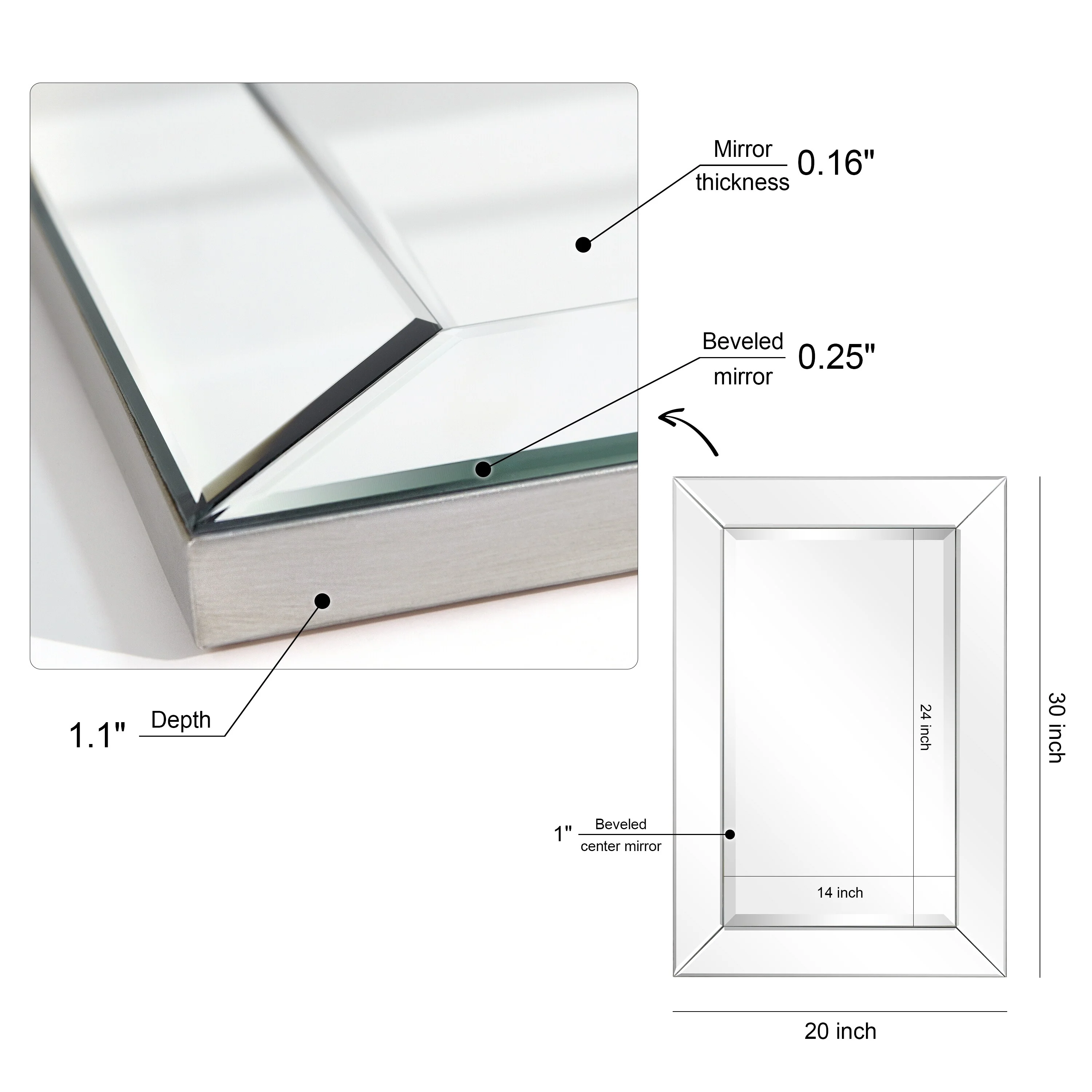 Beveled Rectangular Clear HD Wall Mirror, Bathroom Vanity and Bedroom Mirror, 3 Sizes - Image 31