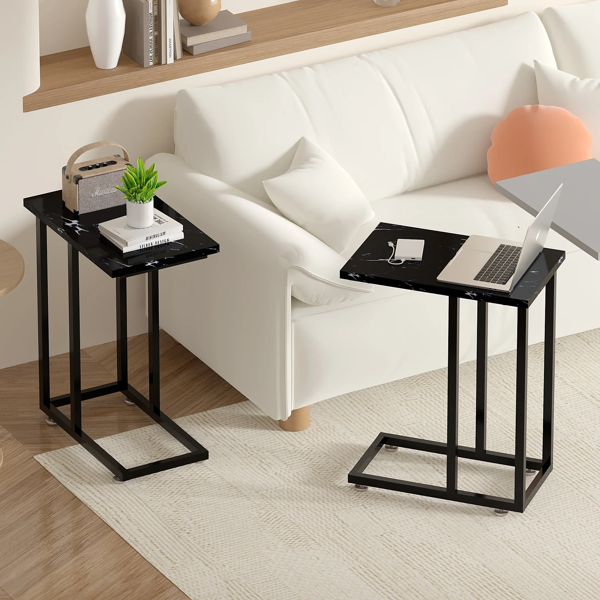 Set of 2 C-Shaped Sofa Side Tables, Small End Tables for Living Room, Bedside and TV Tray - Image 38