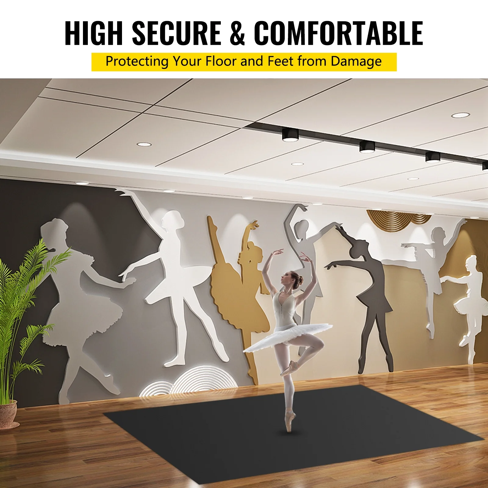 VEVORbrand Dance Floor Roll Portable 6.6 x 15.7 ft Practice Dance Floor 1.5mm Thickness PVC Dance Flooring Dance Floor Grey/Black Roll out Non-slide & Wearproof Dance Floor Easy Cleaning for Ballet - Image 3