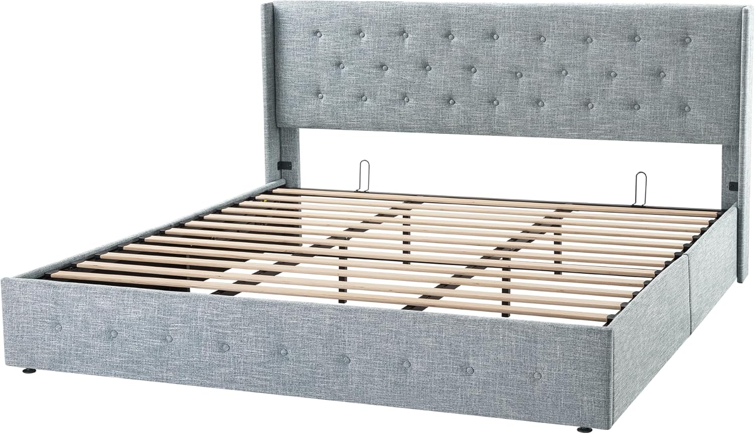 Queen Size Lift Up Storage Bed with Wingback Headboard, Upholstered Platform Bed Frame with Hidden Storage - Image 72