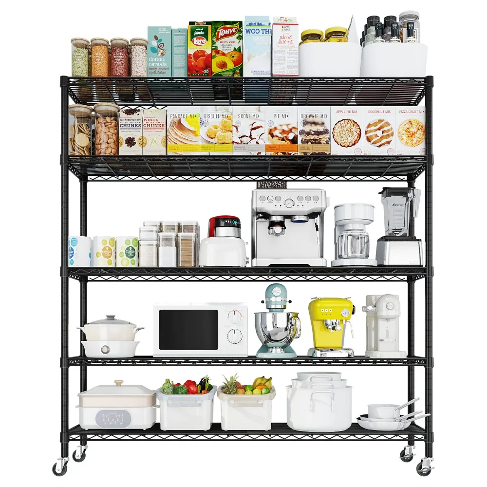 IVV 5-Tier Wire Shelving Unit with Wheels, 3125LBS NSF Heavy Duty Adjustable Metal Storage Rack for Garage,Pantry,Kitchen,Business,Warehouse, 59.06"W x 17.72"D x 74.02"H (Black) - Image 2