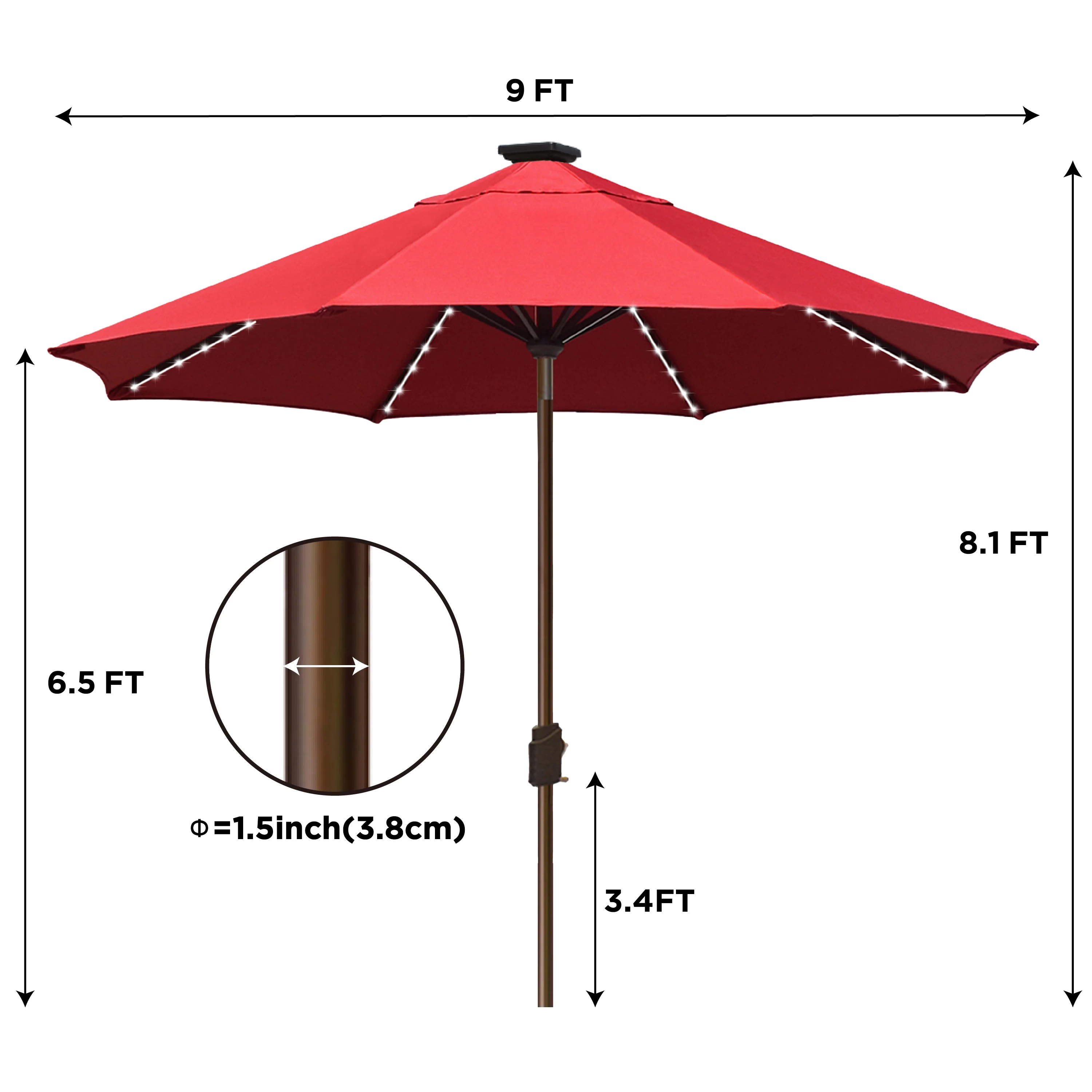 EliteShade Sunbrella Solar Umbrellas 9ft Market Umbrella with 80 LED Lights Patio Umbrellas Outdoor Table Umbrella with Ventilation and 5 Years Non-Fading Top,Ruby - Image 2