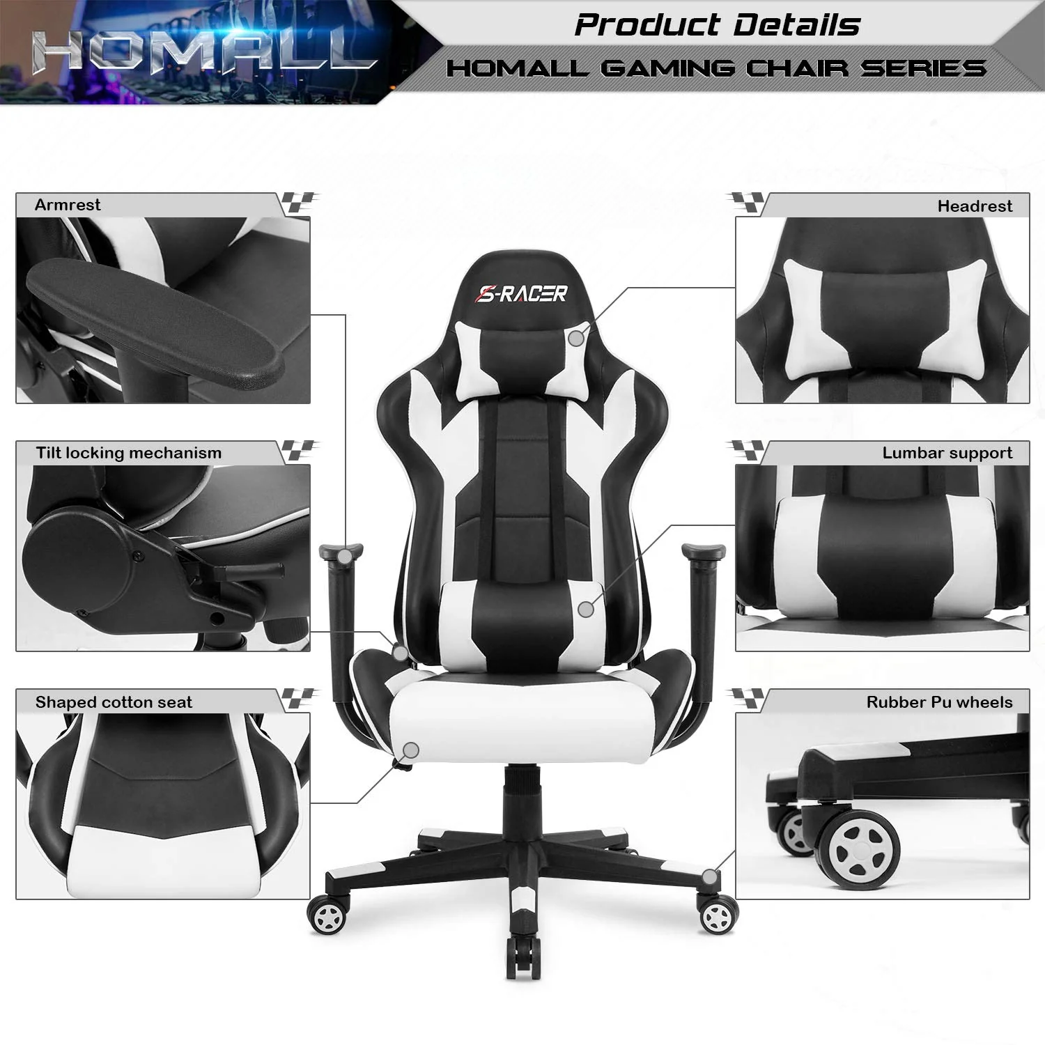 High Back Ergonomic Gaming Chair, Leather Computer Desk Chair for Gaming, Home Office and Work - Image 9