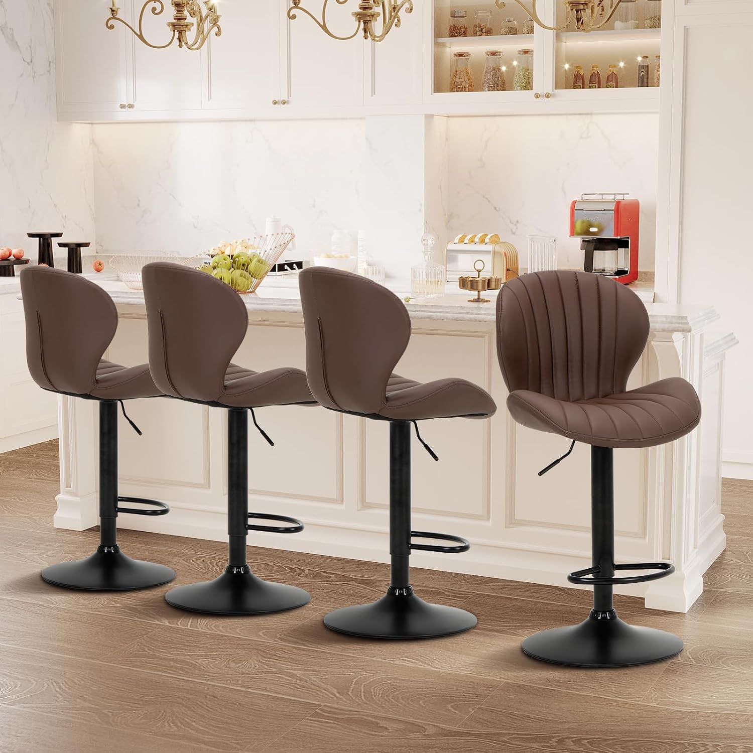 Bar Stools Set of 6, Modern Swivel Bar Chairs, Adjustable Faux Leather Upholstered Barstools Counter Height with High Backrest for Bar, Kitchen Island, Dining Room, Black - Image 29