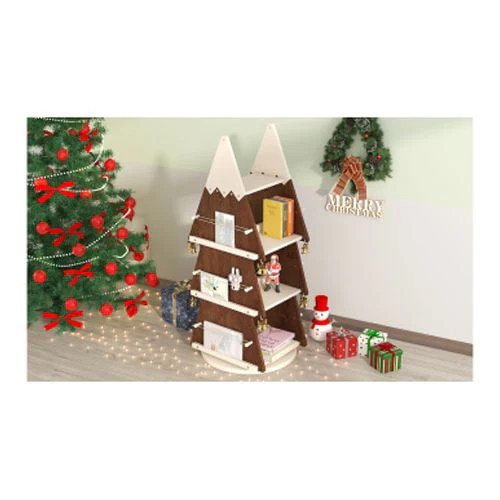 Christmas Rotating Bookshelf Wooden Storage Rack for Kids Room 360° Display Organizer for Study Room - Image 5