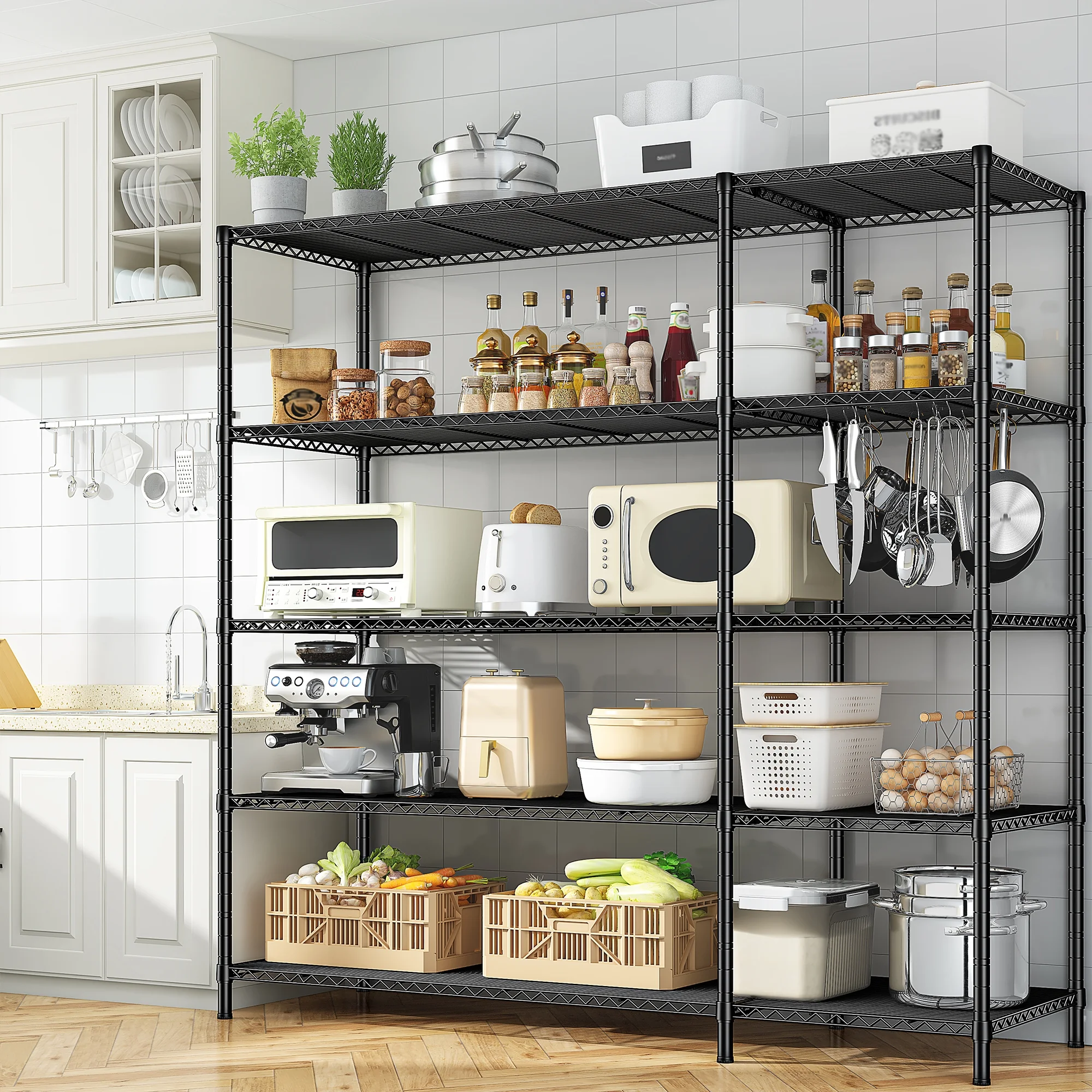 REIBII Heavy Duty 4-Tier Metal Wire Shelving Unit,Adjustable L-Shape Corner Storage Rack for Garage,Pantry,Kitchen,1120 lbs Capacity - Image 16