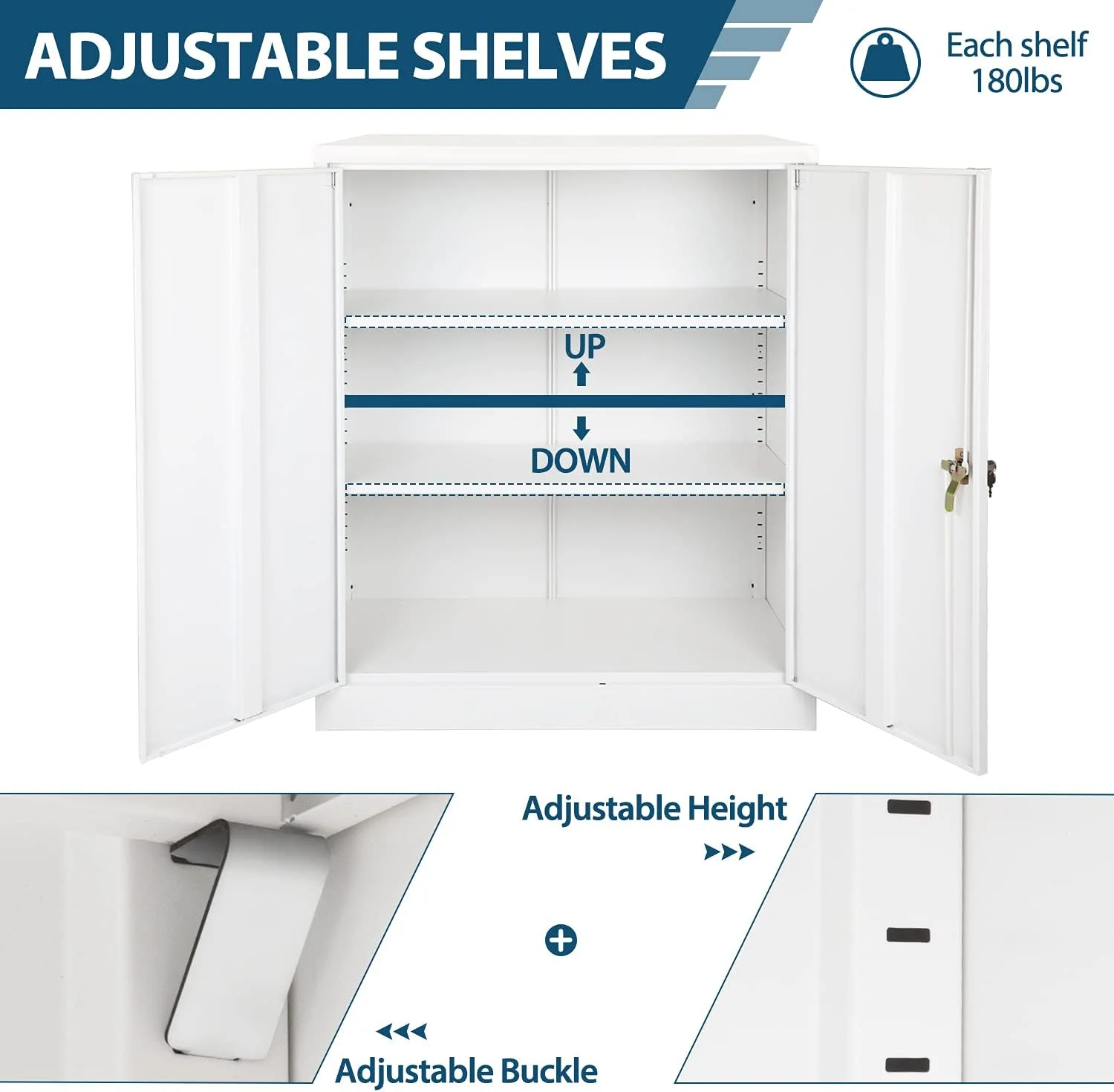 SUNCROWN 71 In Metal Storage Garage Cabinets with Locking Doors and Adjustable Shelves, Steel Storage Cabinet for Garage, Office, Classroom, Assemble Required(White) - Image 14