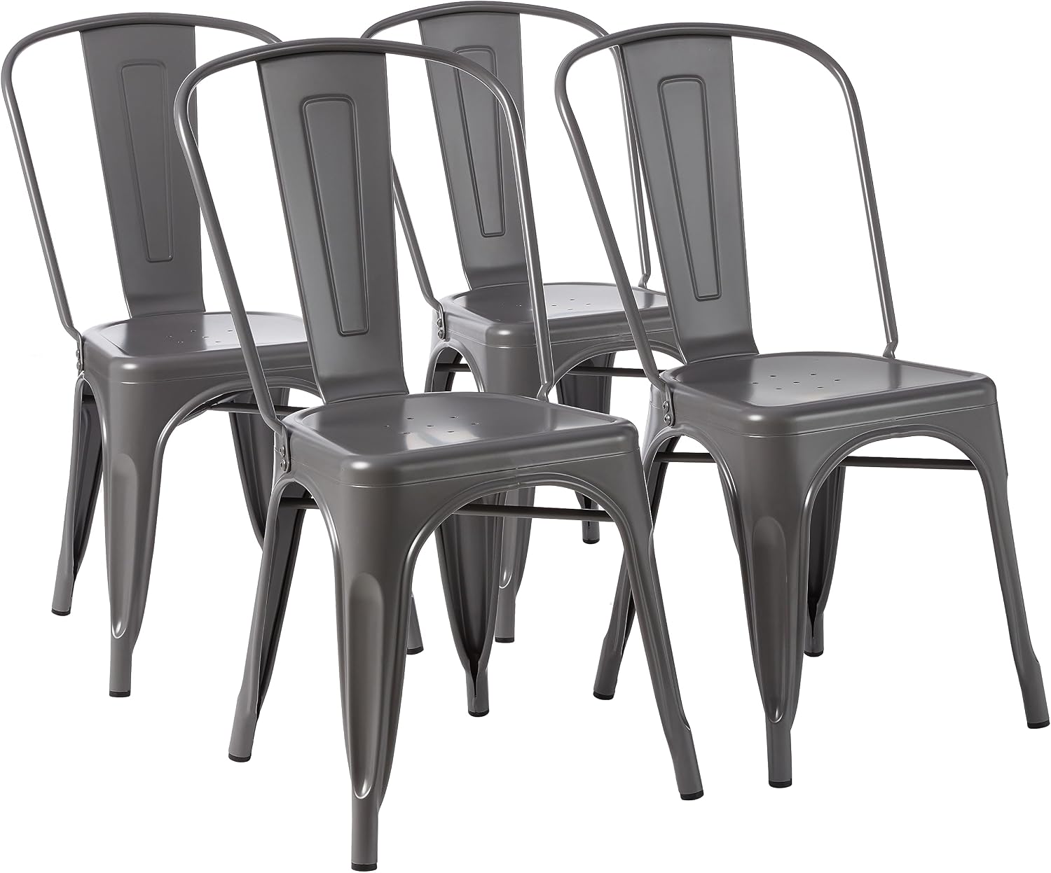 Metal Dining Chairs, Easy to Assemble, Indoor/Outdoor, Stackable, Matte Black, 4-Pack