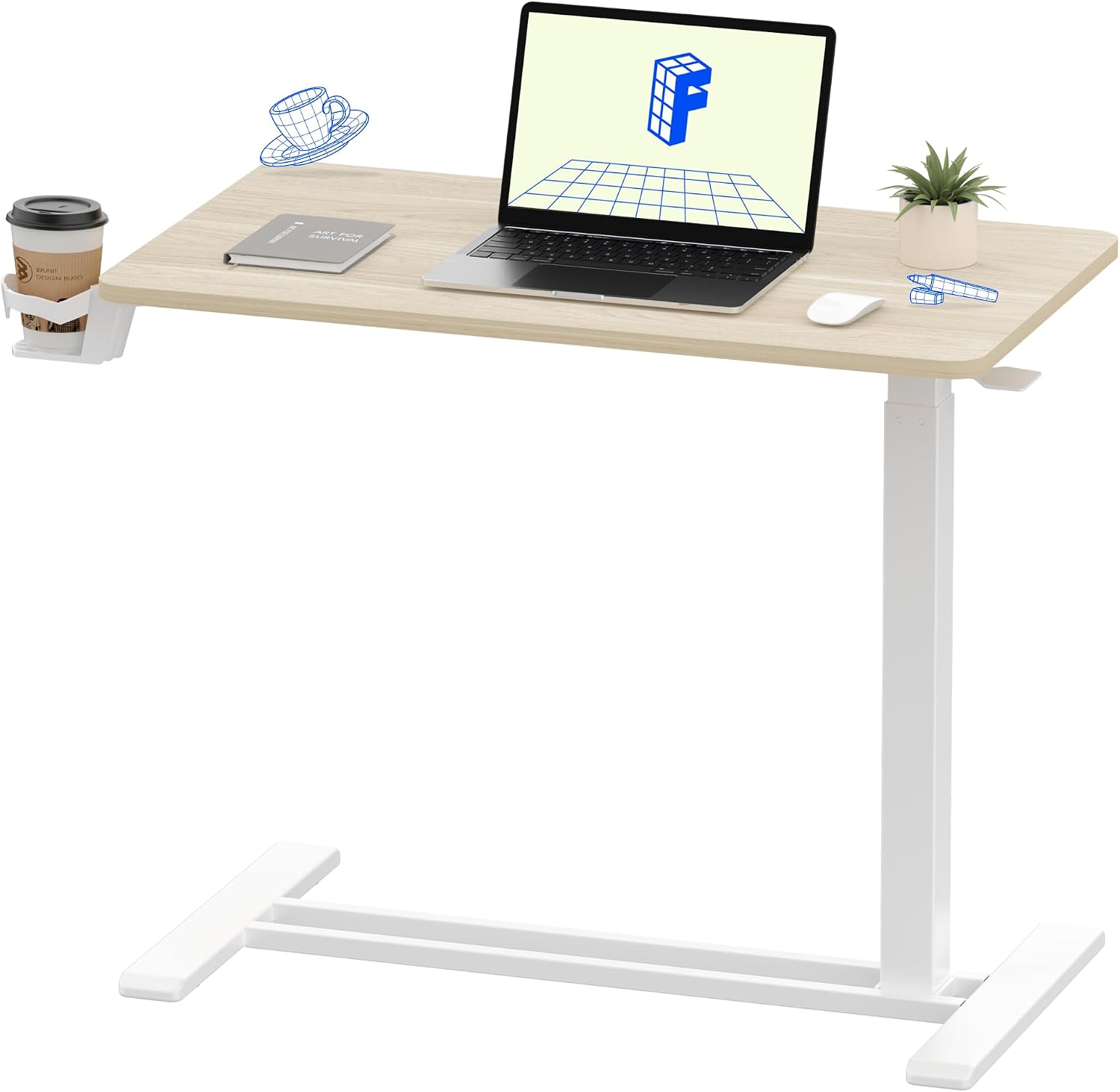 H7 32" Pneumatic Height-Adjustable Overbed Table with Wheels - Image 2