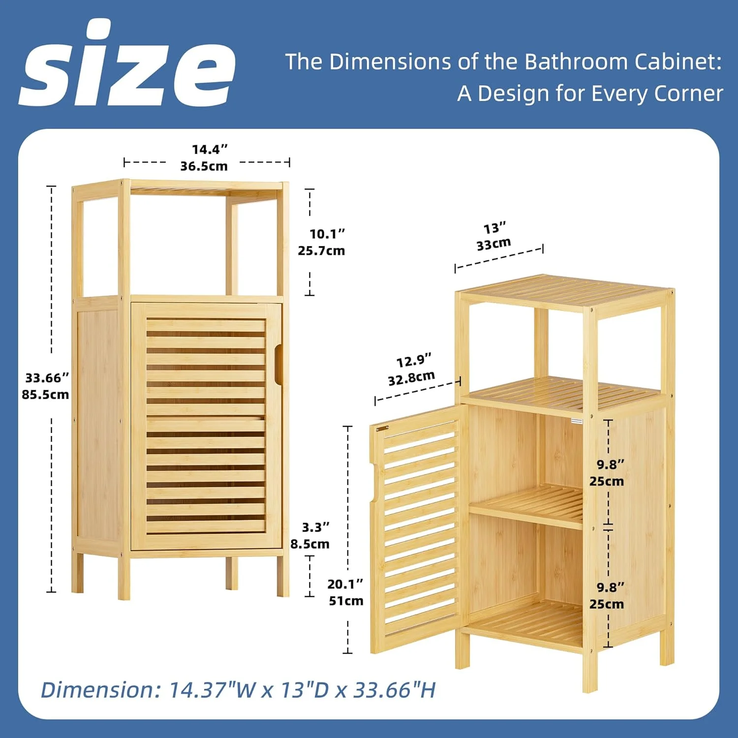 Bathroom Cabinet, Bamboo Floor Cabinet Free Standing, 4 Tier Sofa Side Storage Cupboard for Living Room Kitchen Bedroom - Image 3