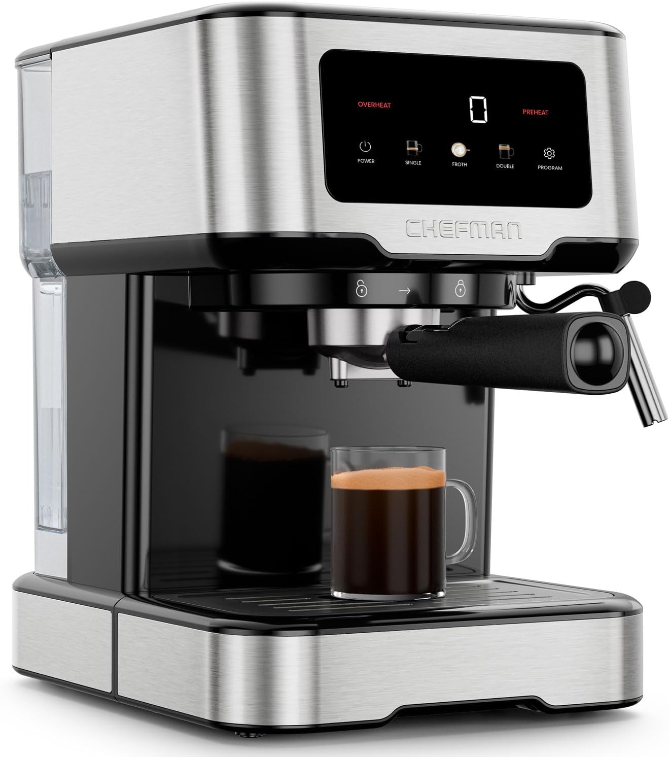 Crema Supreme 15 Bar Espresso Machine with Milk Frother, Barista Steam Wand, Professional Coffee Maker with Coffee Grinder, 30 Grind Settings, 3L Removable Water Tank - Stainless Steel