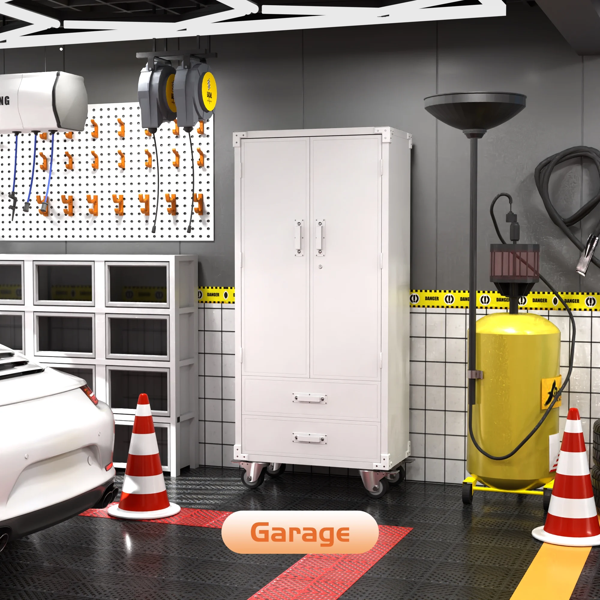 GangMei 71 Inches Tall Metal Garage Storage Cabinets with 5 Adjustable Shelves & Pegboards, Lockable Steel Black Storage Cabinet with Doors for Office, Home, School, Shops, Garage, Assembly required - Image 90