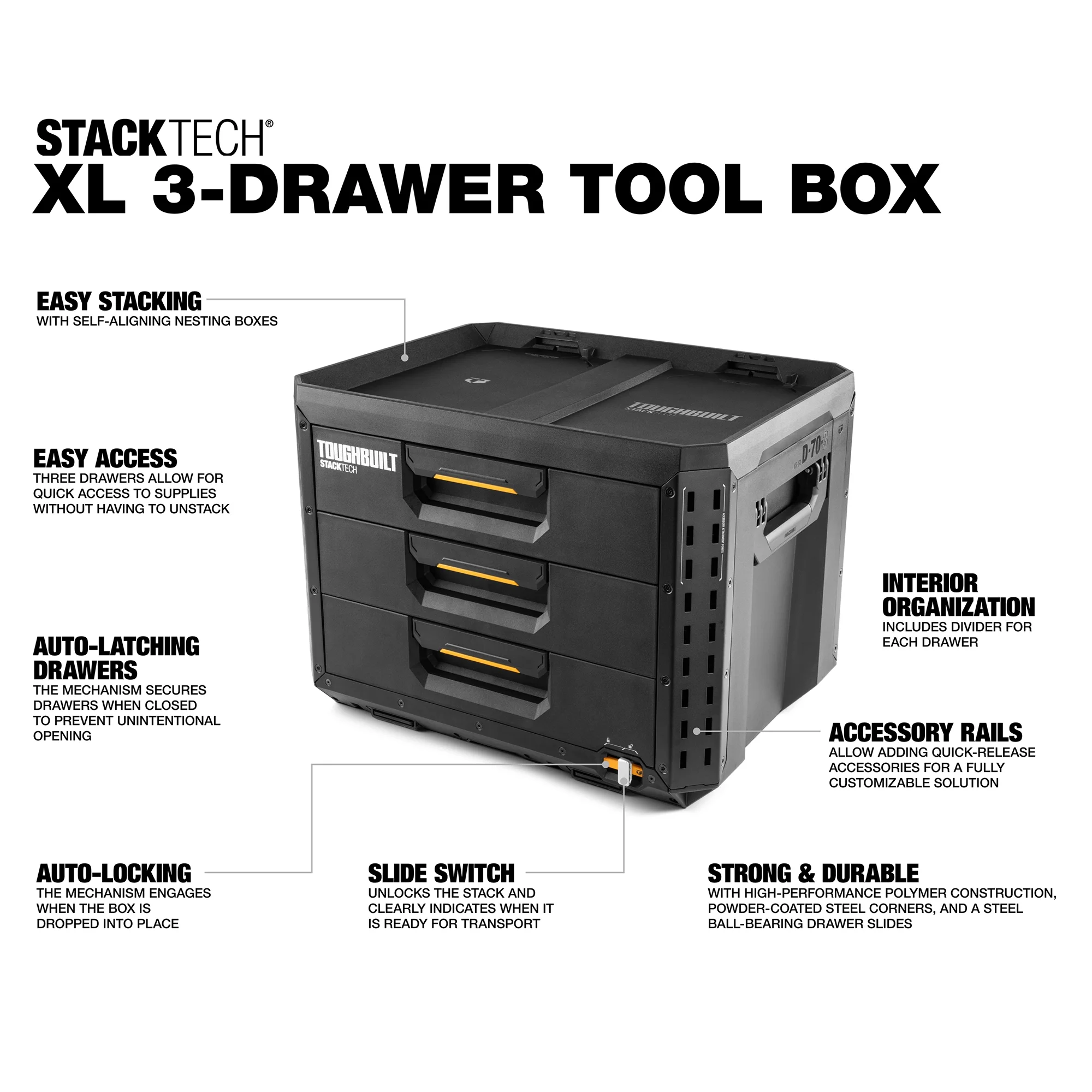ToughBuilt StackTech 1 Drawer Toolbox, Heavy-Duty Stackable Tools Storage, 50 lb Capacity - Image 14