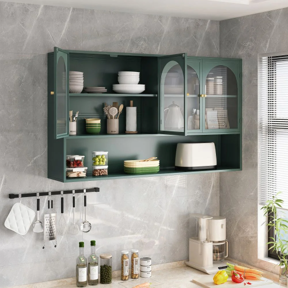 Dasun 47.25" Four-door Glass Wall Cabinet Storage, Wall-mounted, Suitable for Kitchen, Living Room, Bathroom(Black) - Image 5