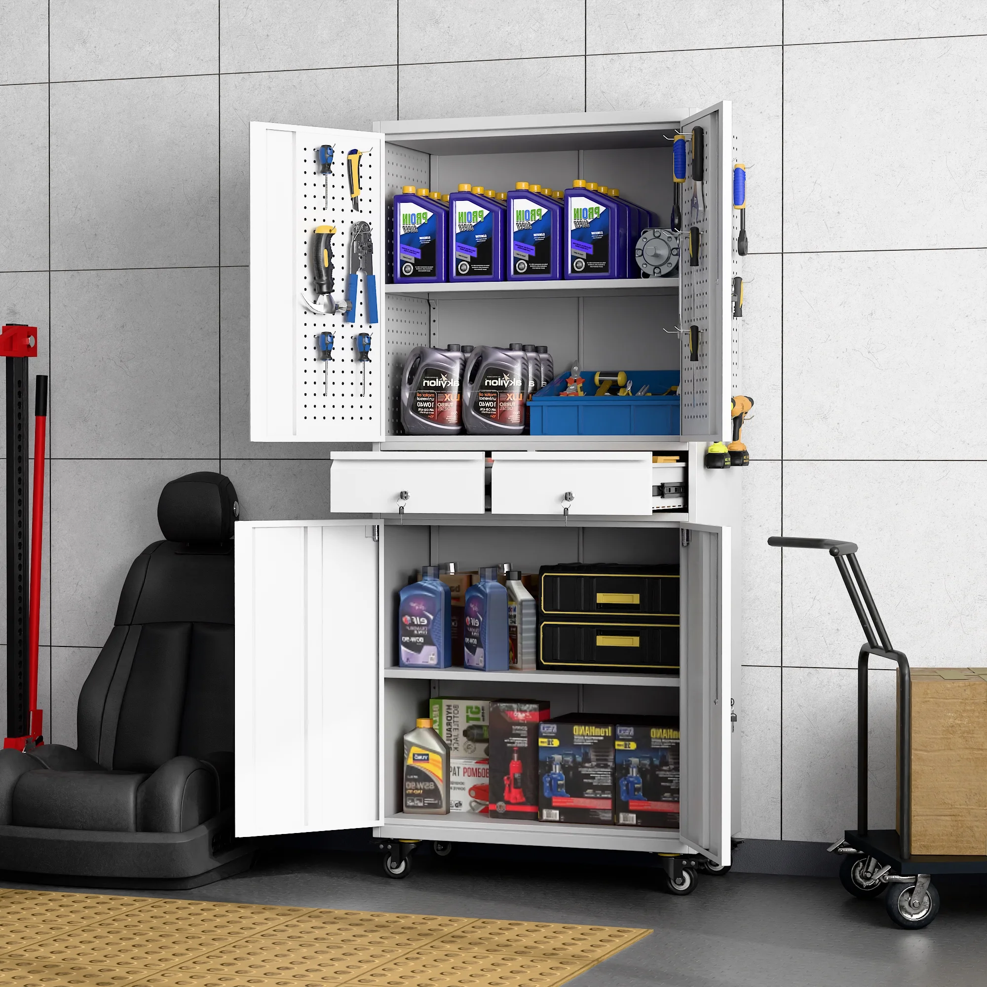 SUPEER 71" Metal Storage Cabinets with Wheels and Pegboards, Industrial Cabinet with 2 Drawers and 2 Adjustable Shelves,, Assembly Required - Image 38