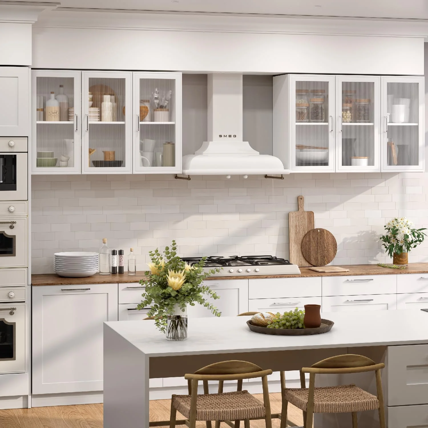 Wall Storage Cabinets - Led Upper Kitchen Laundry Wall Mounted Cabinets with Acrylic Glass 3 Doors and Shelves, 36'Wide - Image 7