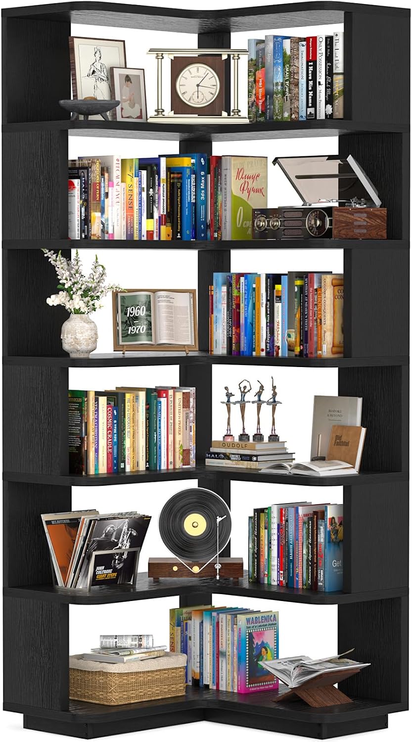 Corner Book Shelf, 6-Shelf L Shaped Corner Bookshelf with Baffle - Image 13