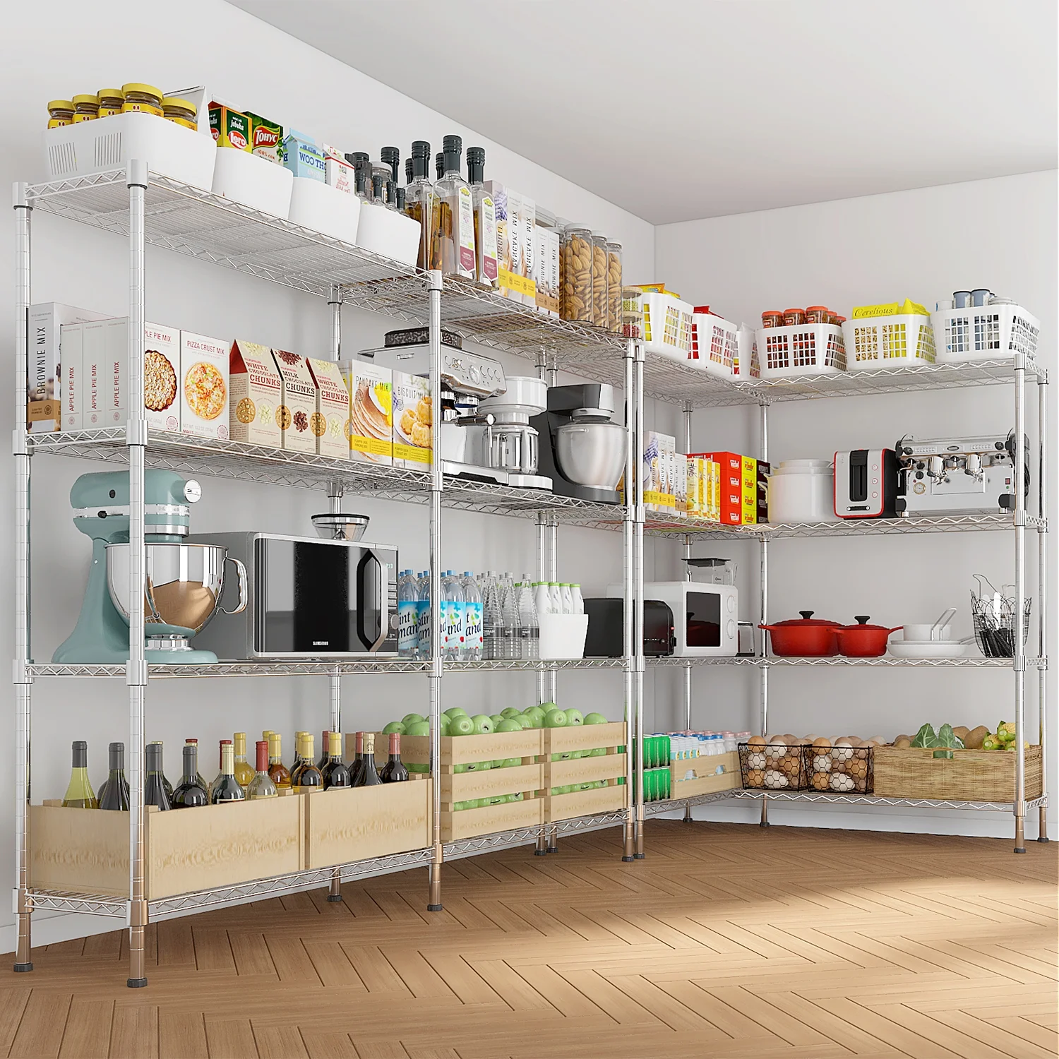 Zimtown Heavy Duty Storage Shelves, 63"W Wire Shelving Unit, Adjustable 4 Tier Metal Shelves Organizer Silver for Pantry Kitchen Basement, 1500 lbs Capacity - Image 44